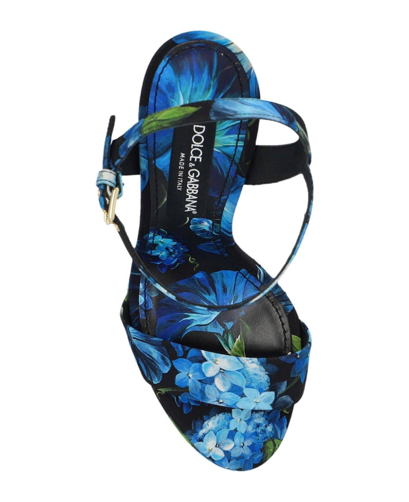 Dolce & Gabbana Bluebell Printed Charmeuse Platform Sandals - CAMPANULE FDO NERO サンダル