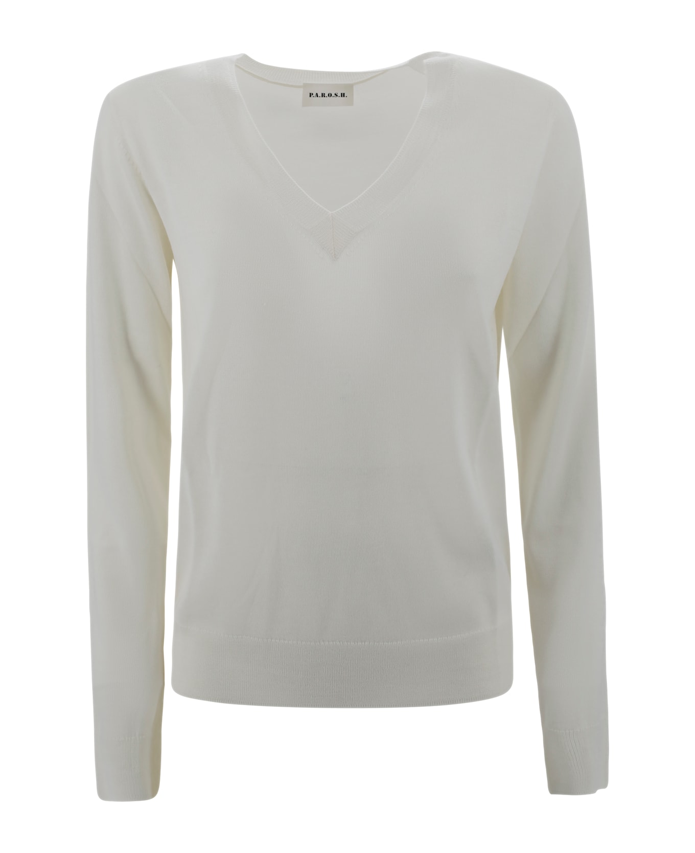 Parosh V-neck Long-sleeved Jersey - Cream