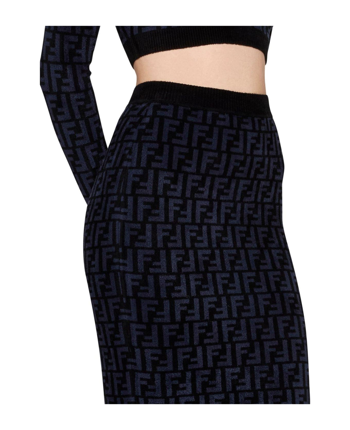 Fendi Monogram Jacquard Knit Skirt - NAVY
