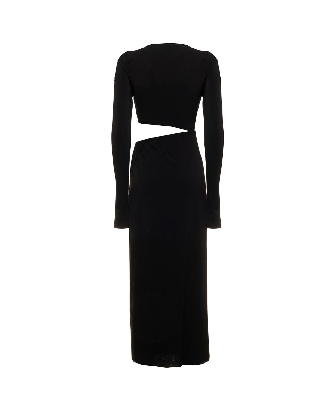 The Andamane Black Long Dress In Stretch Jerseywith Asymmetrical Cut Out Details The Andamane Woman - Black