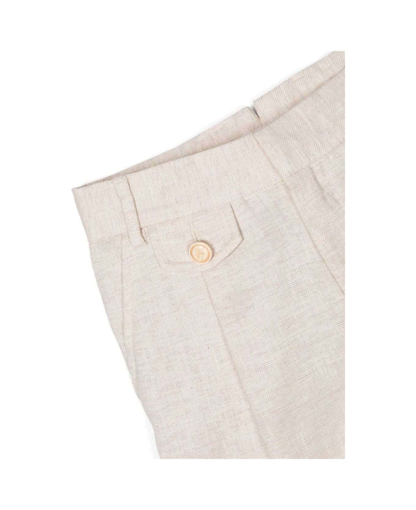 Eleventy Melange Beige Bermuda Shorts In Linen And Cotton - Brown