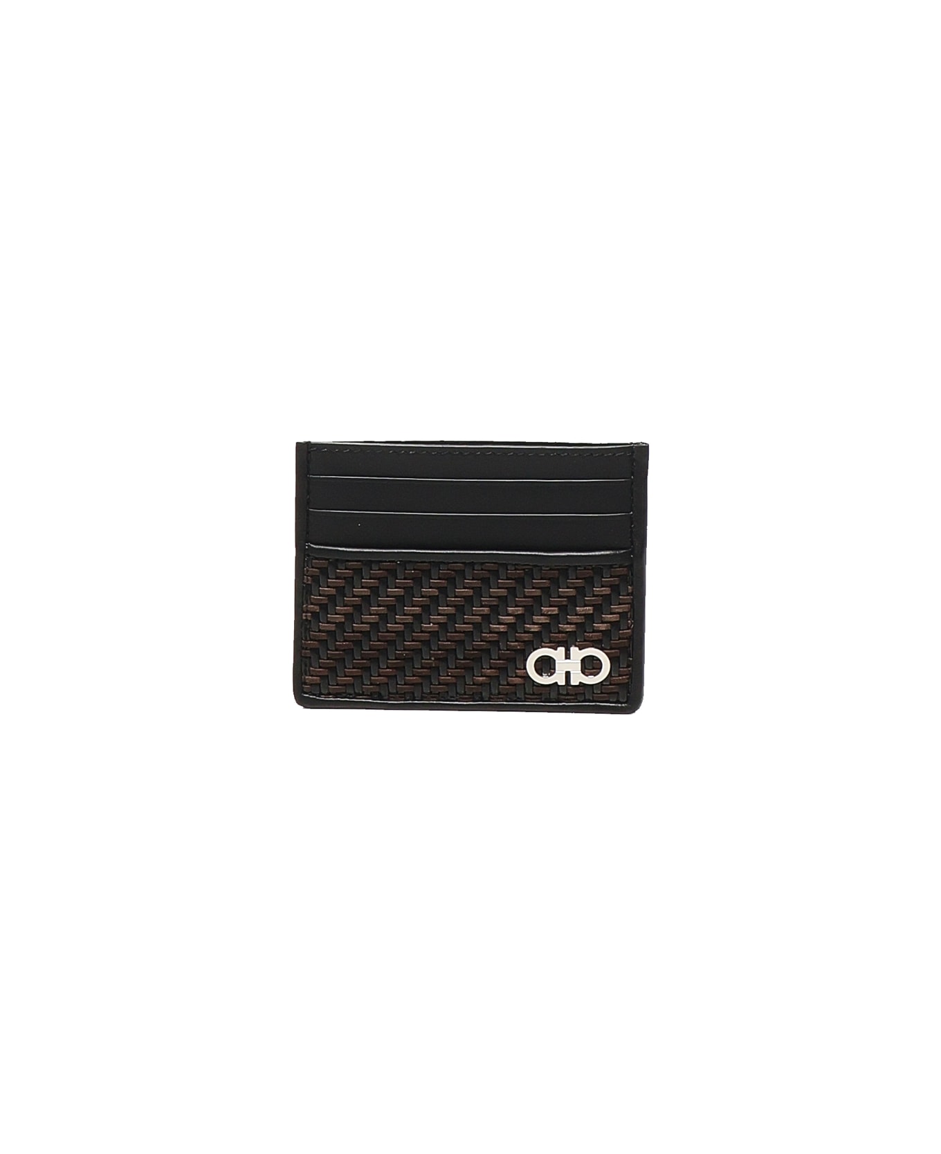 Ferragamo Card Holder With Woven - Black