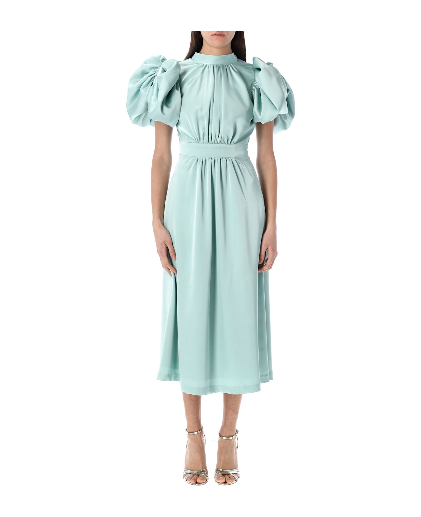 Rotate by Birger Christensen Satin Puff Midi Dress - BLUE HAZE