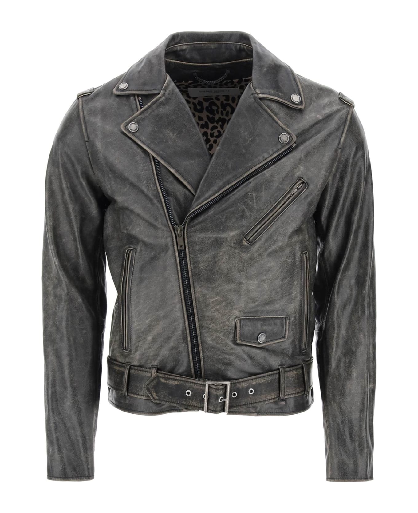 Golden Goose Vintage-effect Leather Biker Jacket - BLACK (Black)