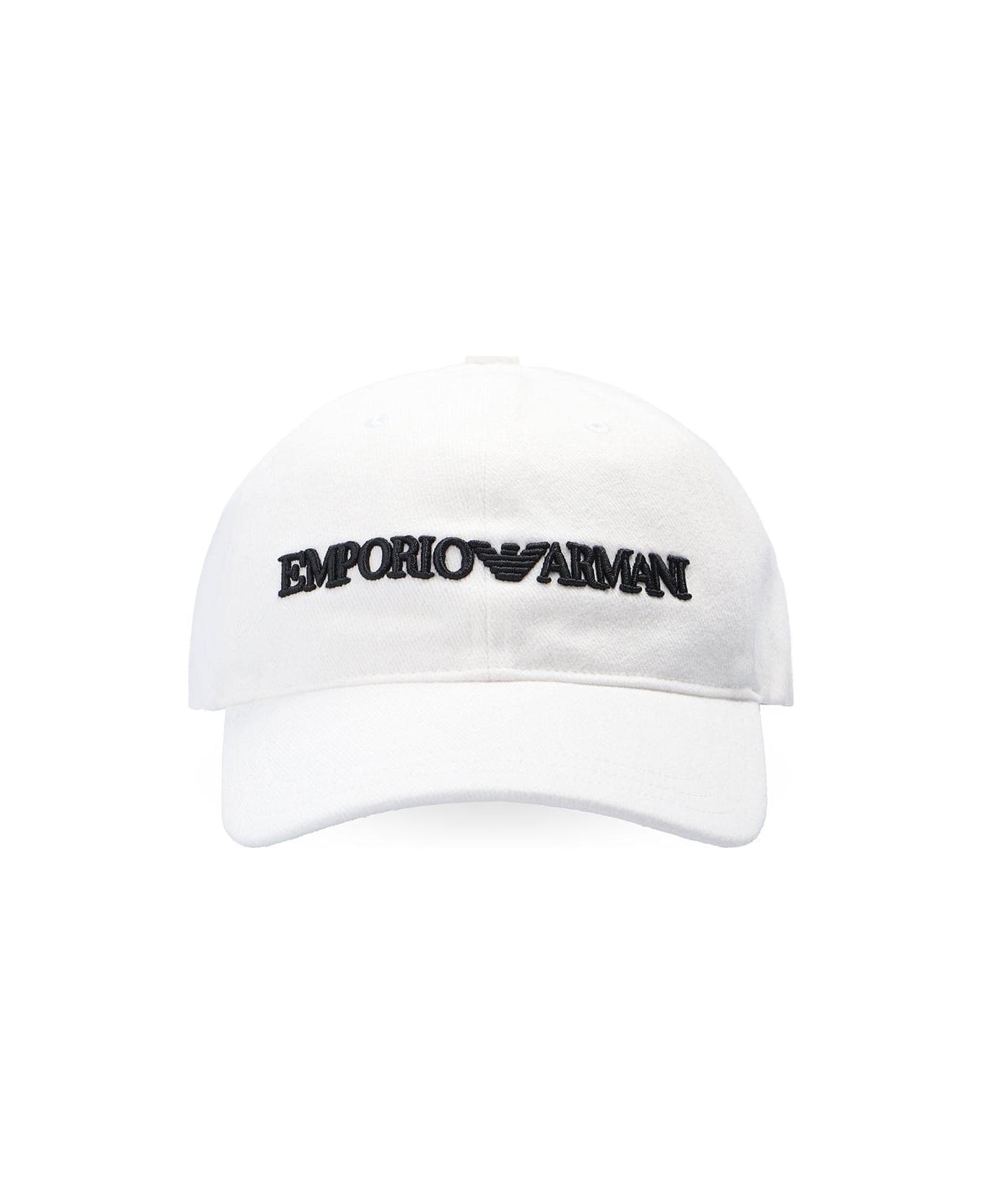 Emporio Armani Logo Embroidered Baseball Cap - Bianco