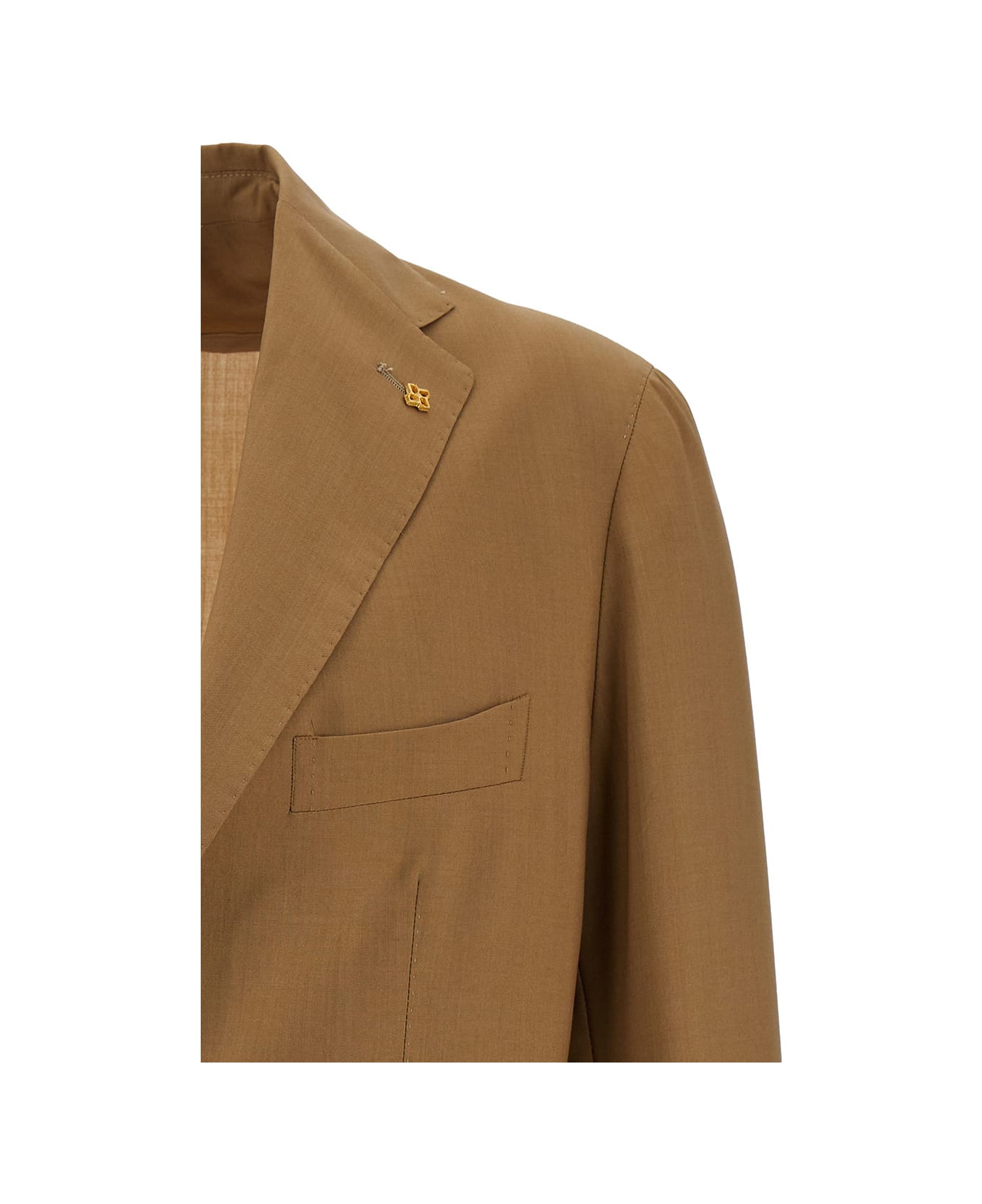 Tagliatore Camel Brown Single-breasted Jacket With Logo Detail In Stretch Wool Man - Brown ブレザー