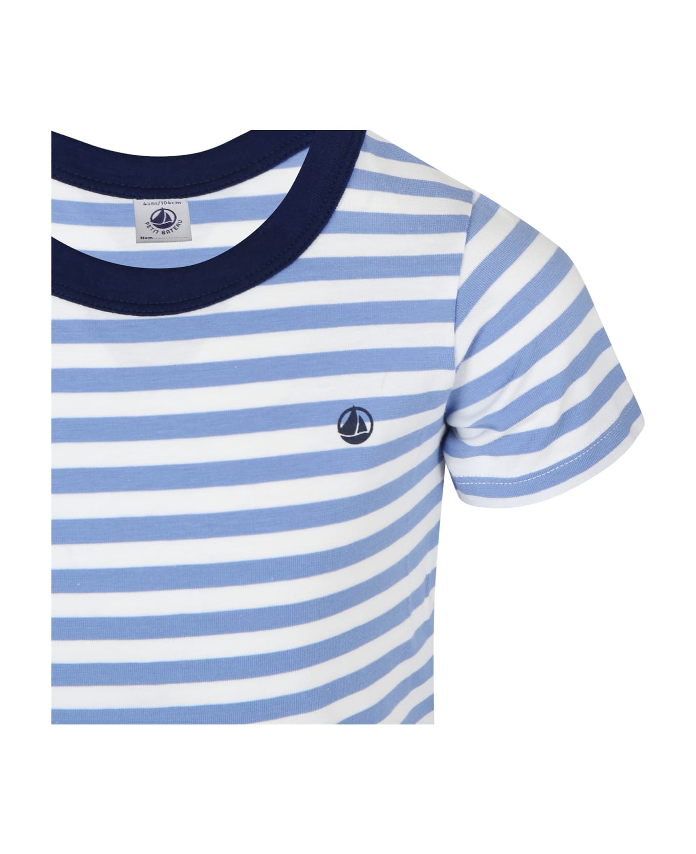 Petit Bateau Light Blue T-shirt For Boy With Stripes - Light Blue