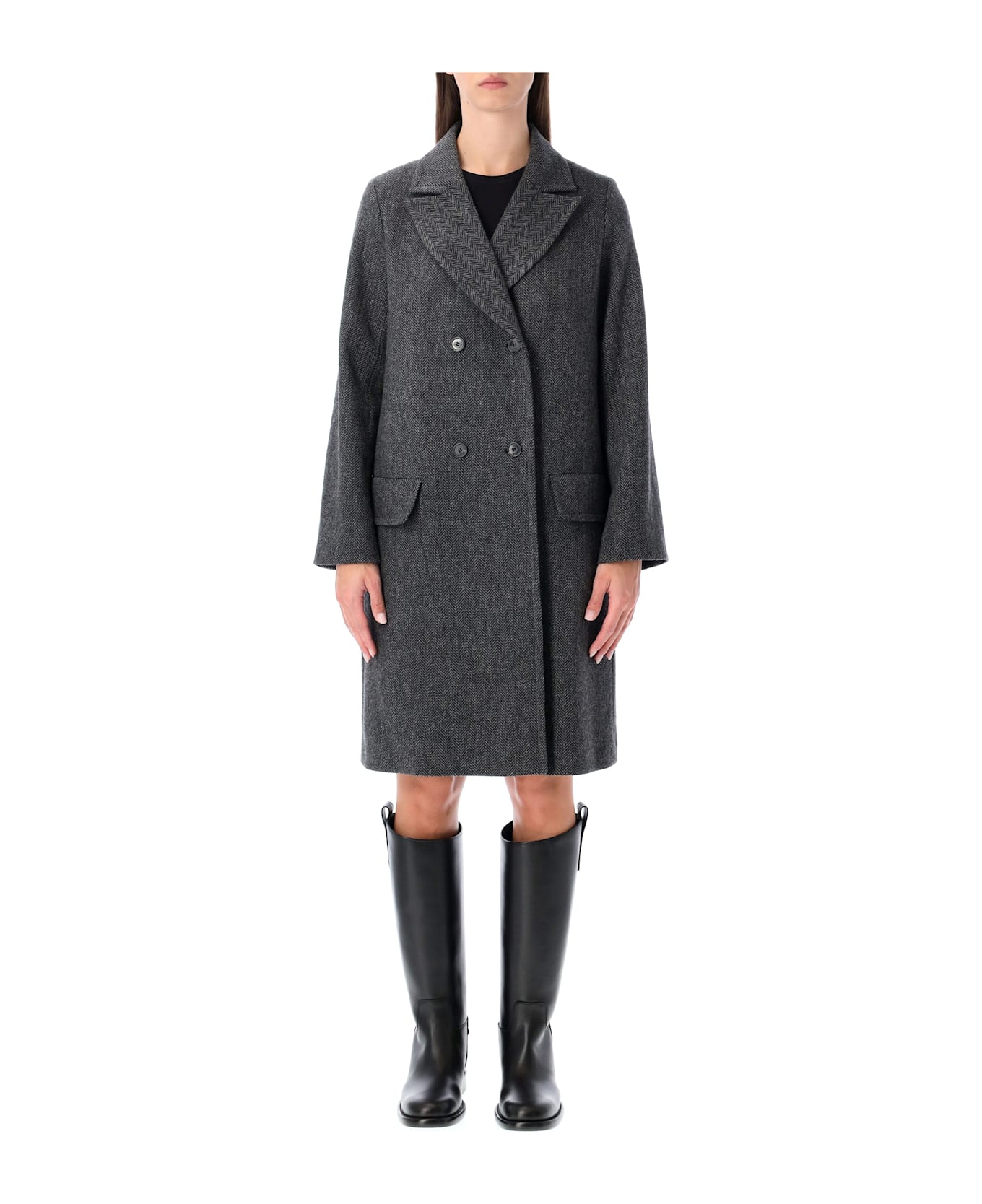 A.P.C. Ginny Wool Double-breasted Coat - ANTHRACITE