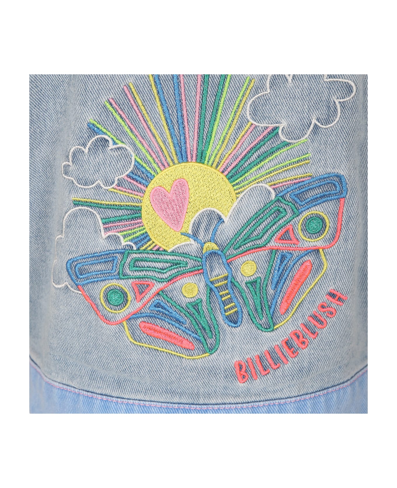 Billieblush Denim Vest For Girl With Multicolor Embroidered Print - Denim