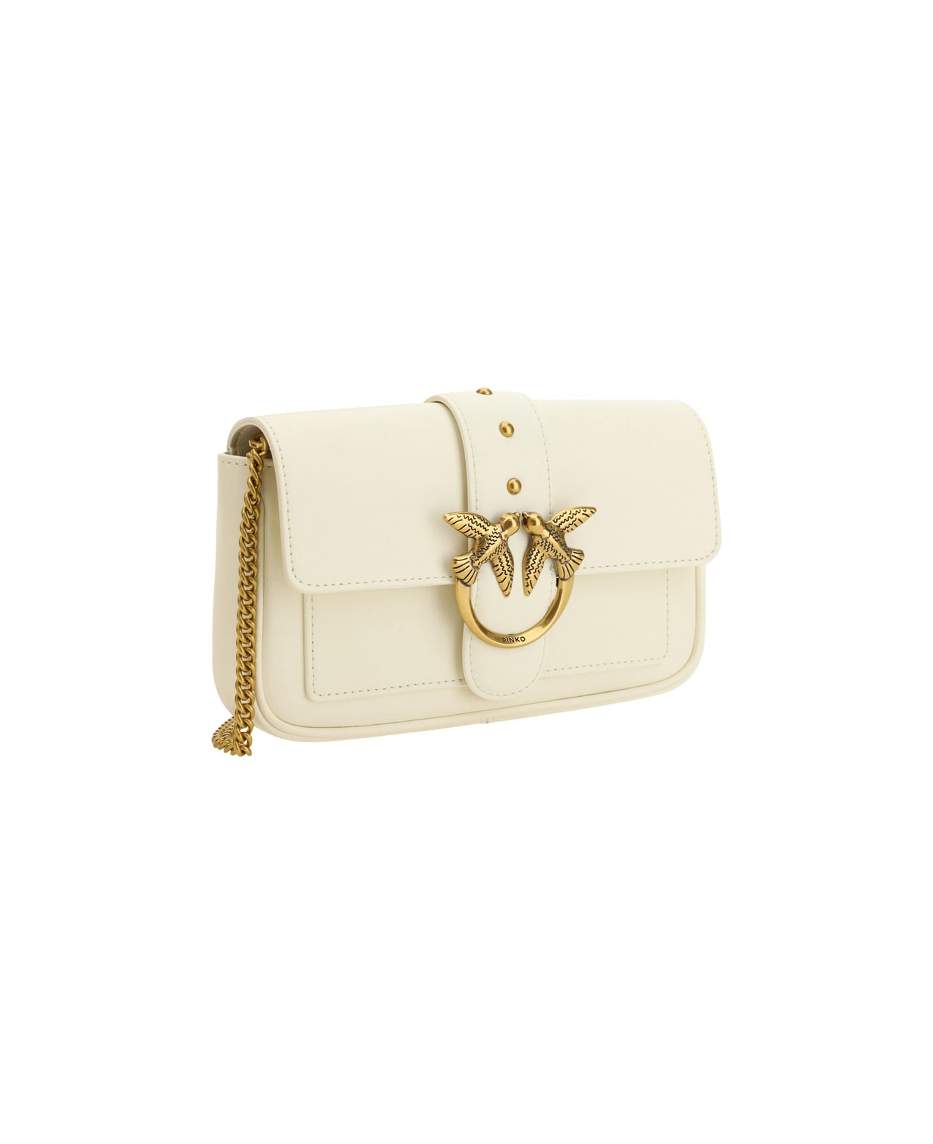 Pinko Love One Pocket Crossbody Bag - Q Bianco Seta Antique Gold