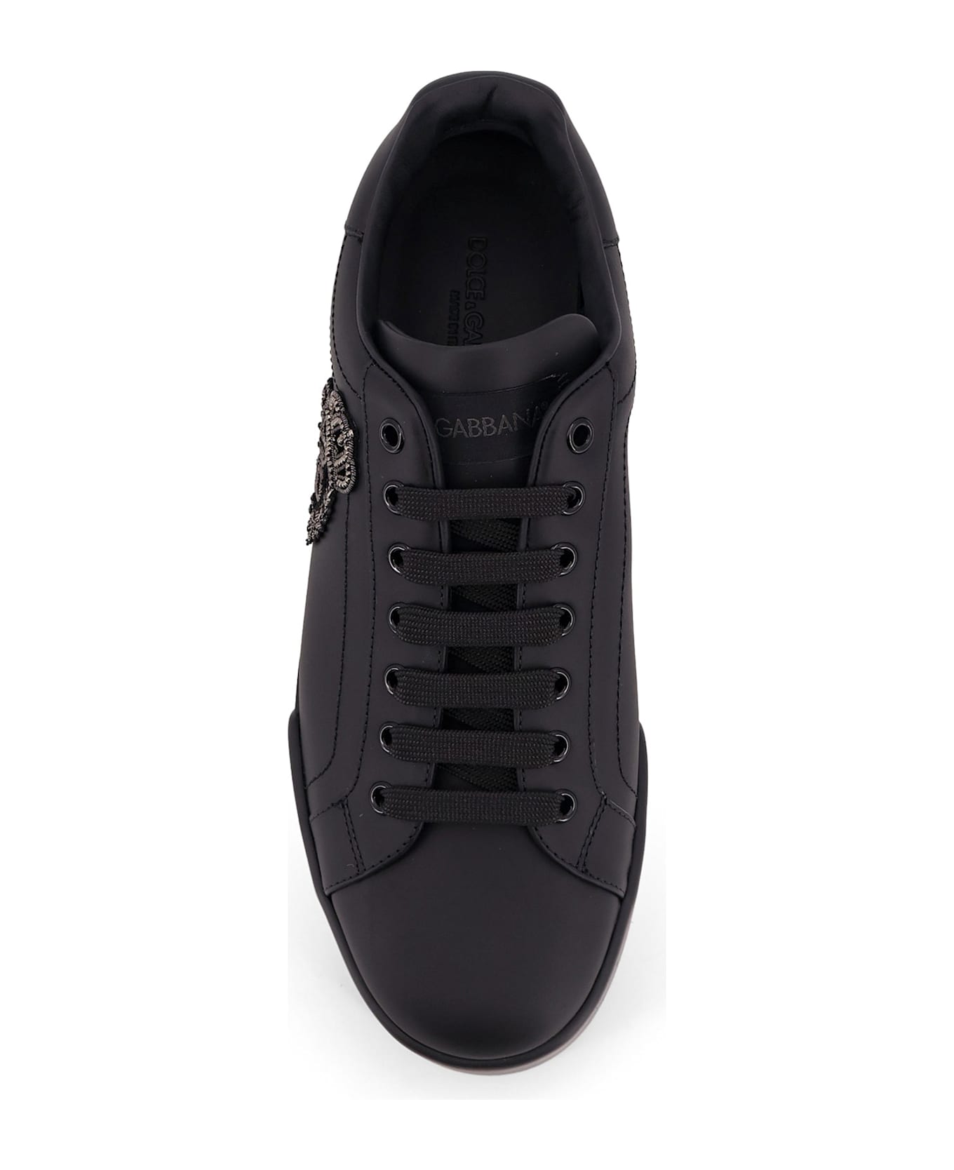 Dolce & Gabbana Leather Sneakers With Embossed Side Logo - Black