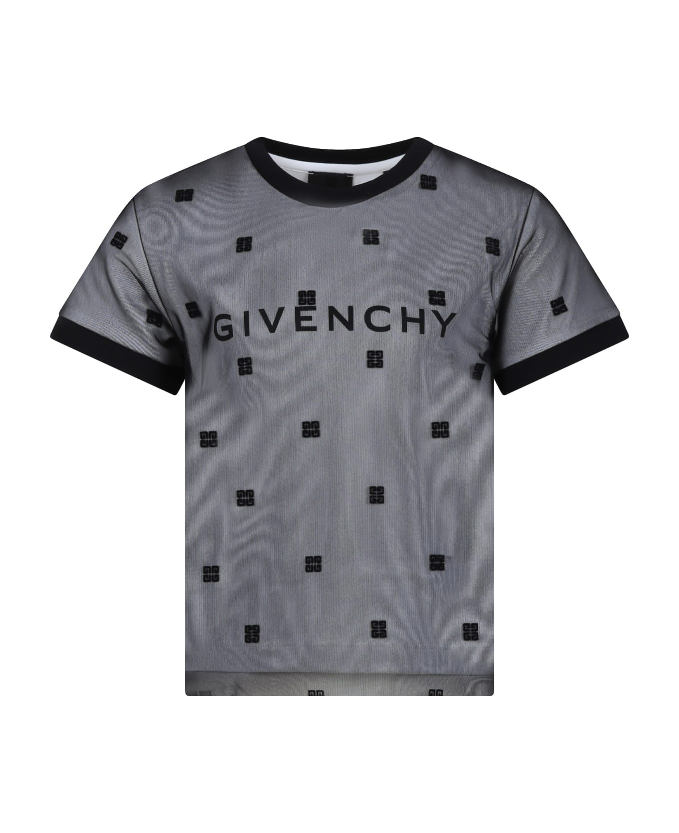 Givenchy Black T-shirt For Girl With All-over 4g Motif - Black Tシャツ＆ポロシャツ