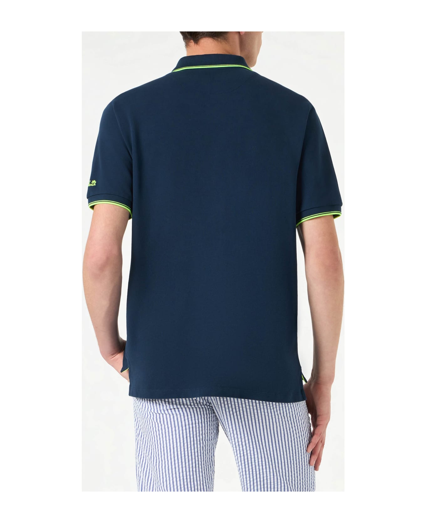 MC2 Saint Barth Blue Piquet Polo With St. Barth Logo And Contrasts - BLUE