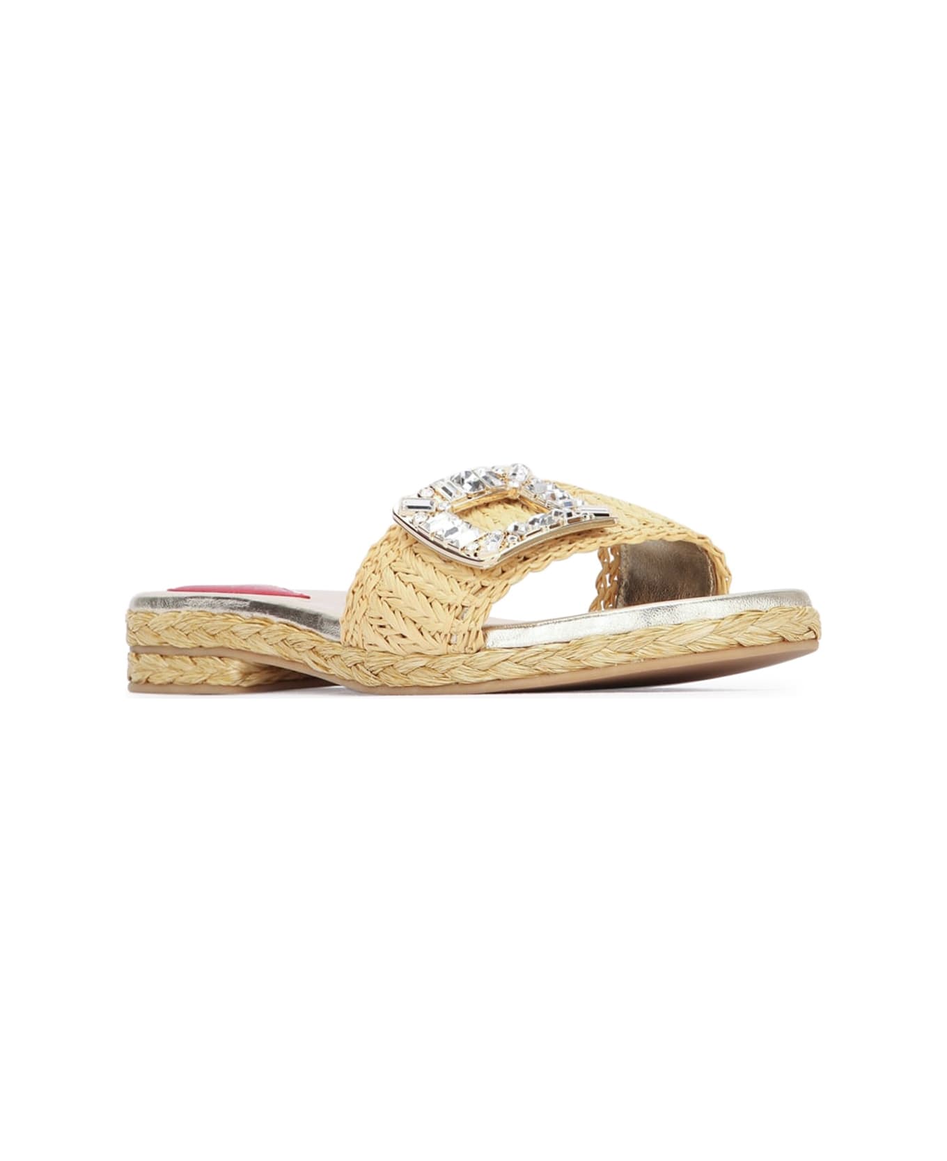Roger Vivier Strass Buckle Raffia Espa Mule 25 - CREMACHIARO