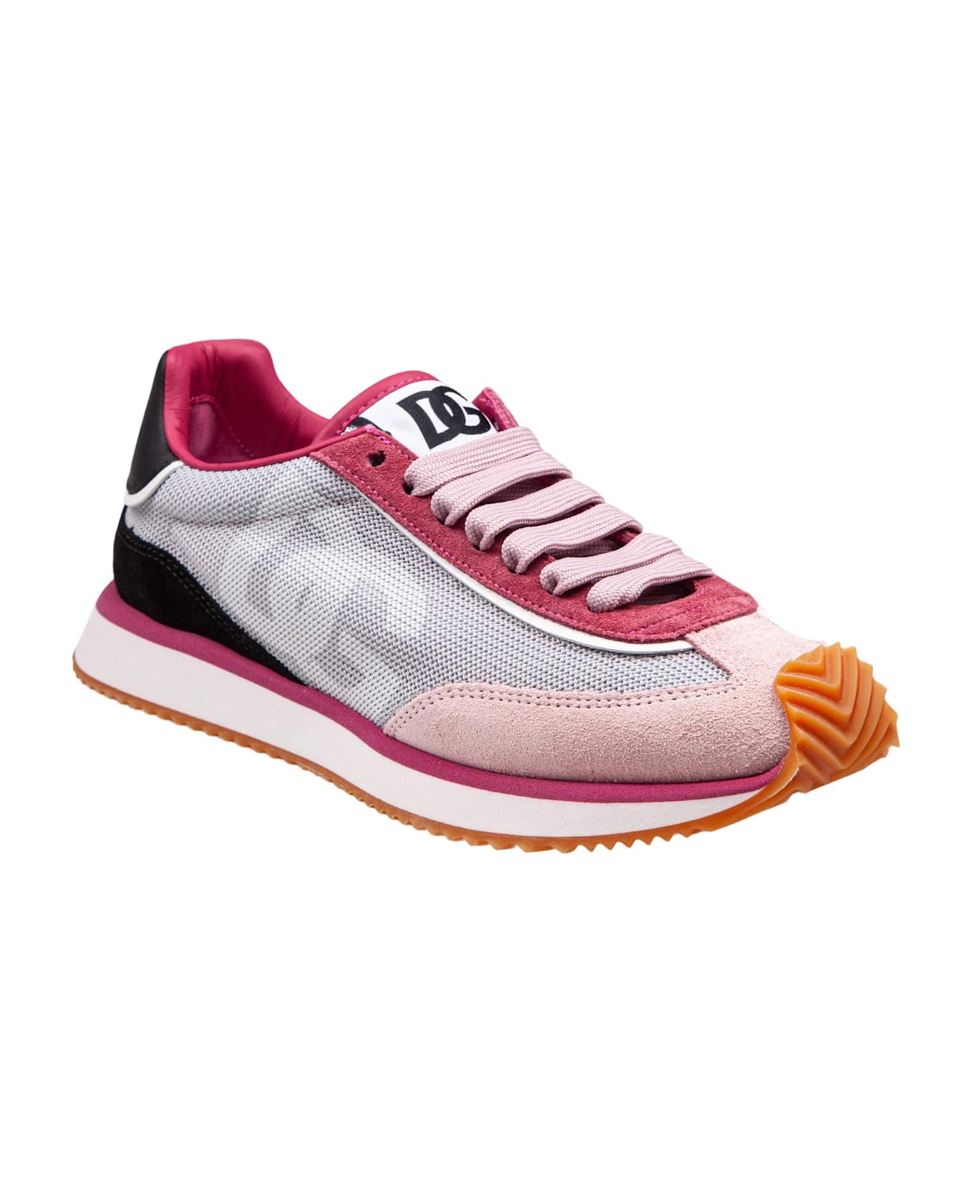 Dolce & Gabbana Dragon Sneakers In Mixed Materials In Grey And Fuchsia - Grey/Pink