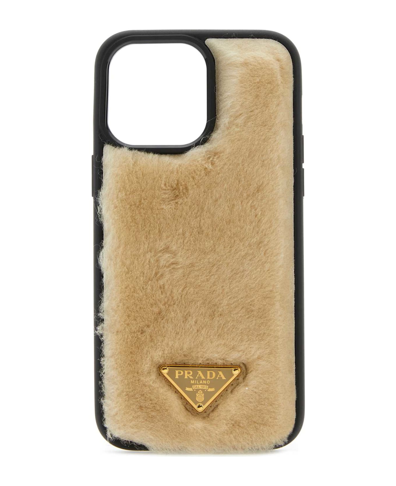 Prada Sand Shearling Iphone 14 Pro Max Cover - ECRU'