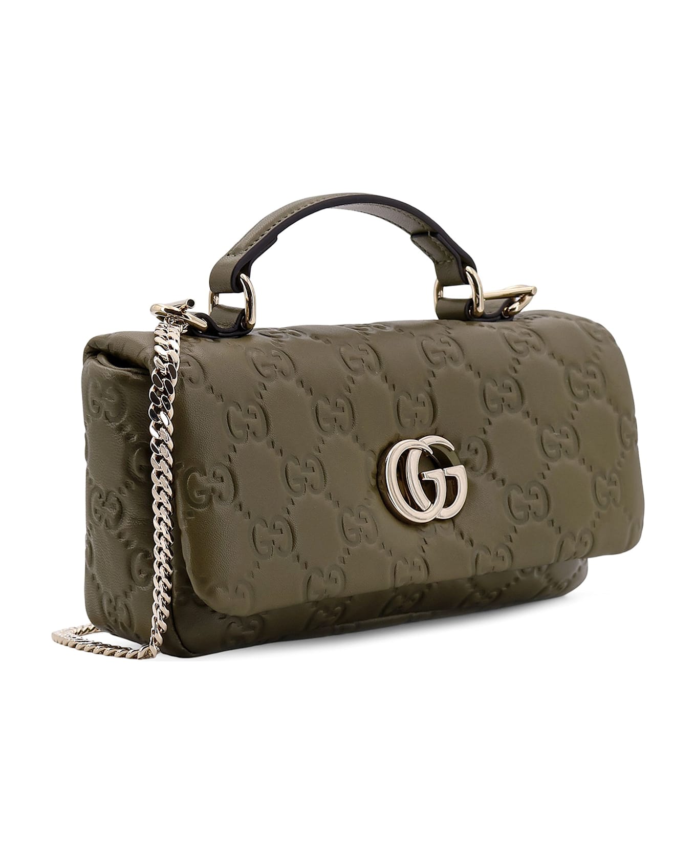 Gucci Mini Gg Milano Leather Handbag With All-over Gg Motif - Green