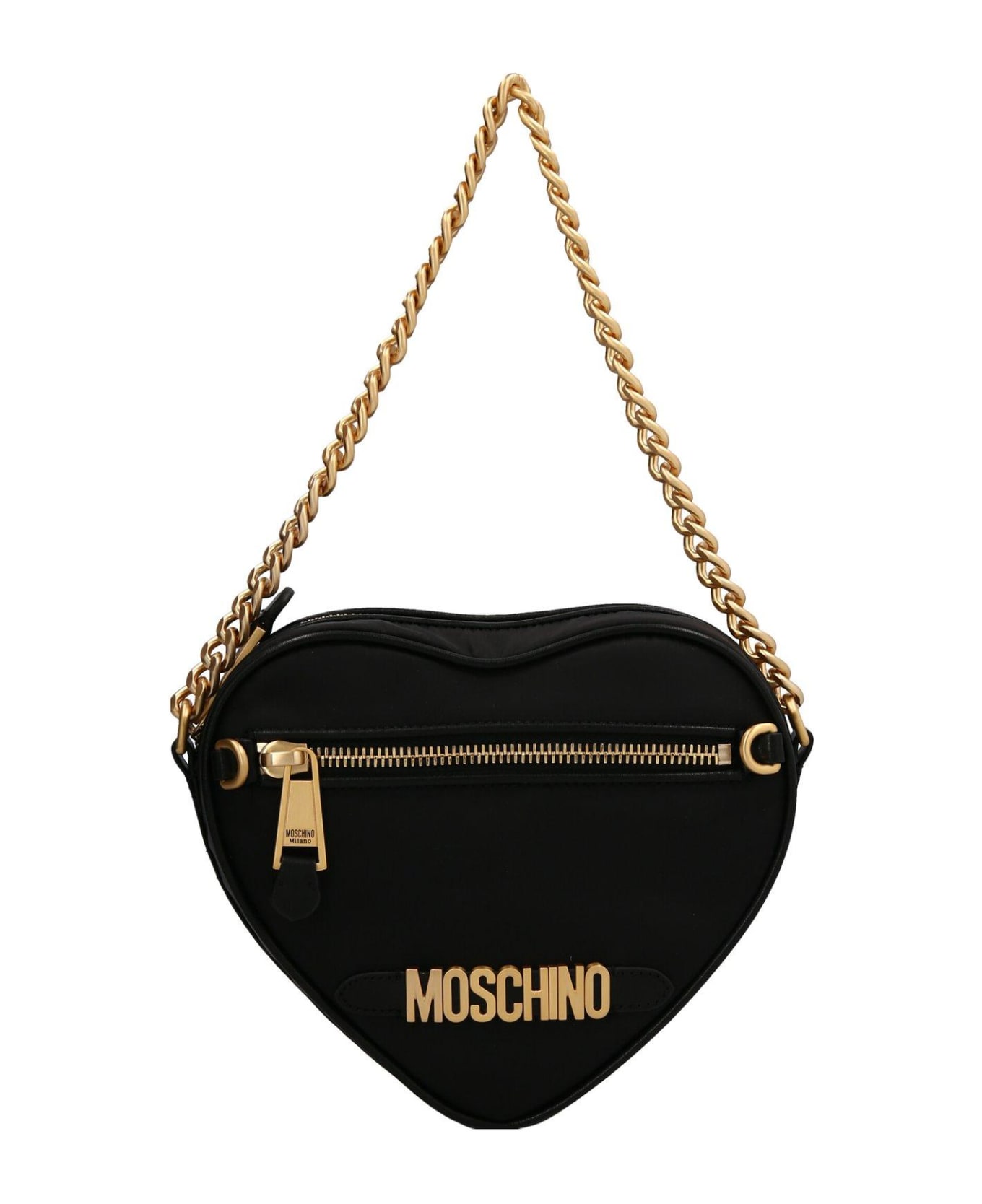 Moschino Logo-plaque Heart-shaped Zipped Shoulder Bag - Black