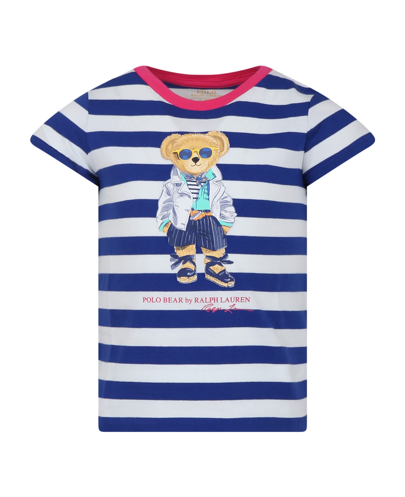 Ralph Lauren Blue T-shirt For Girl With Polo Bear - Multicolor