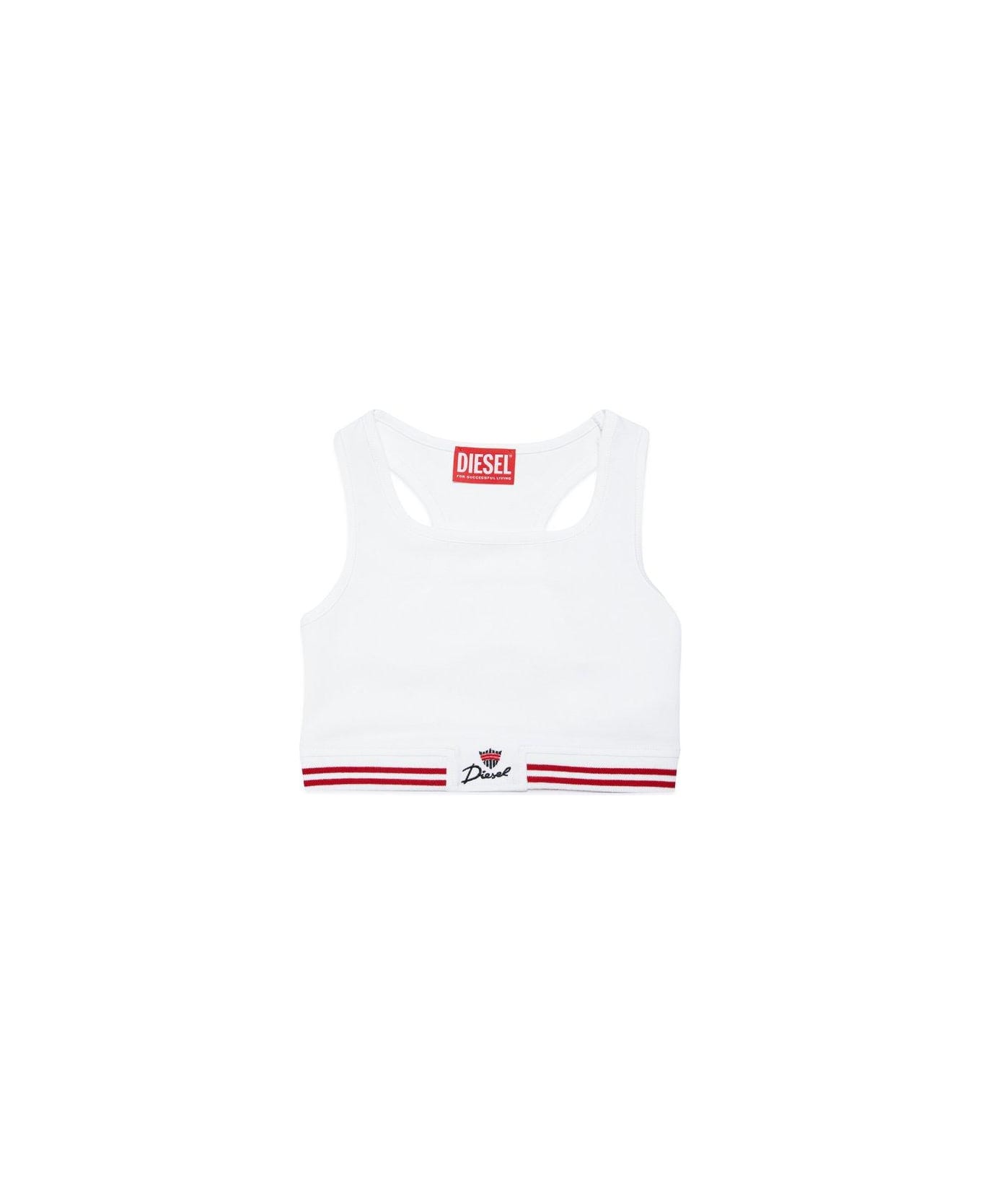 Diesel Trit Logo Embroidered Cropped Top - White