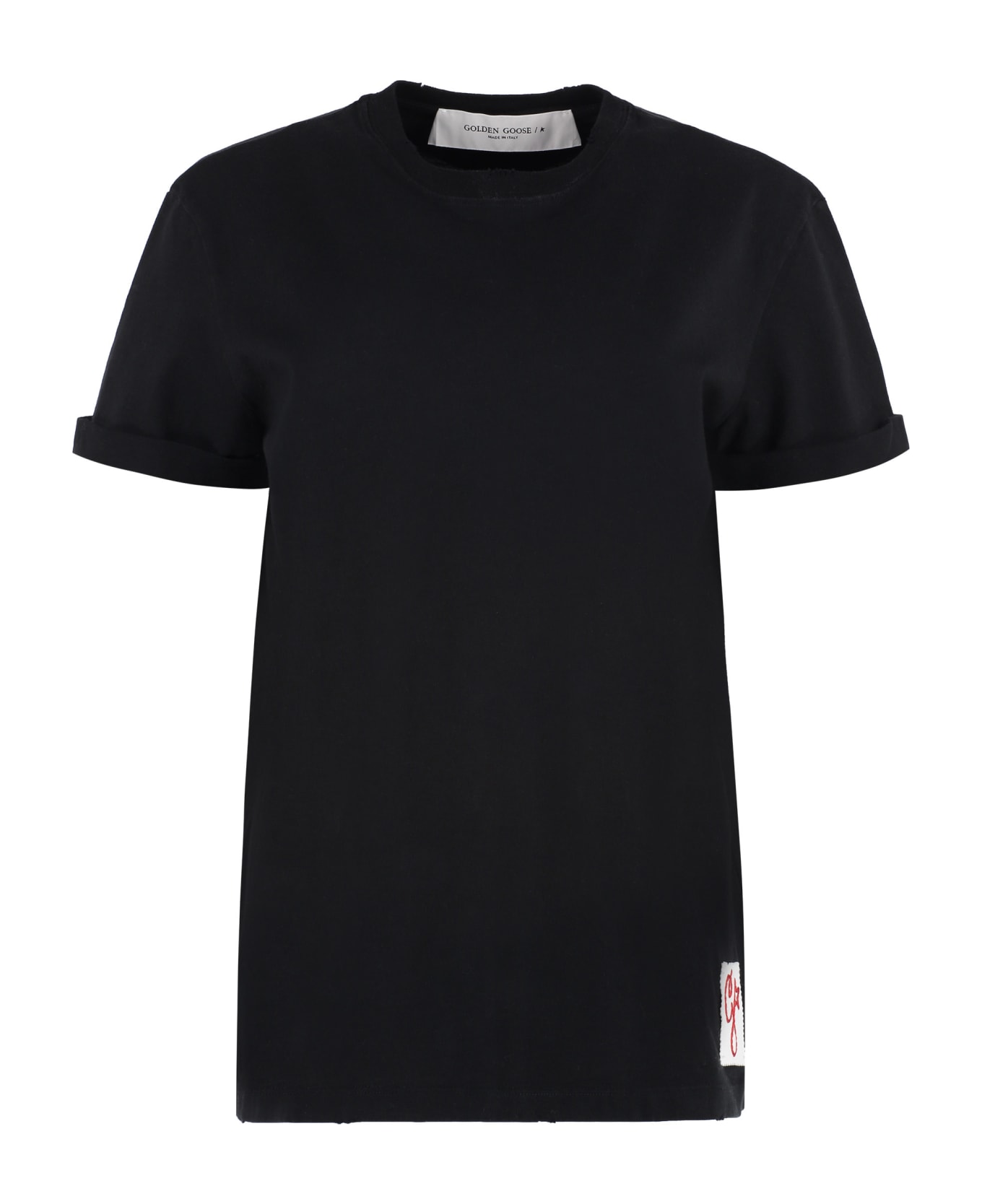 Golden Goose Cotton T-shirt With Ripped Profiles - Black Tシャツ