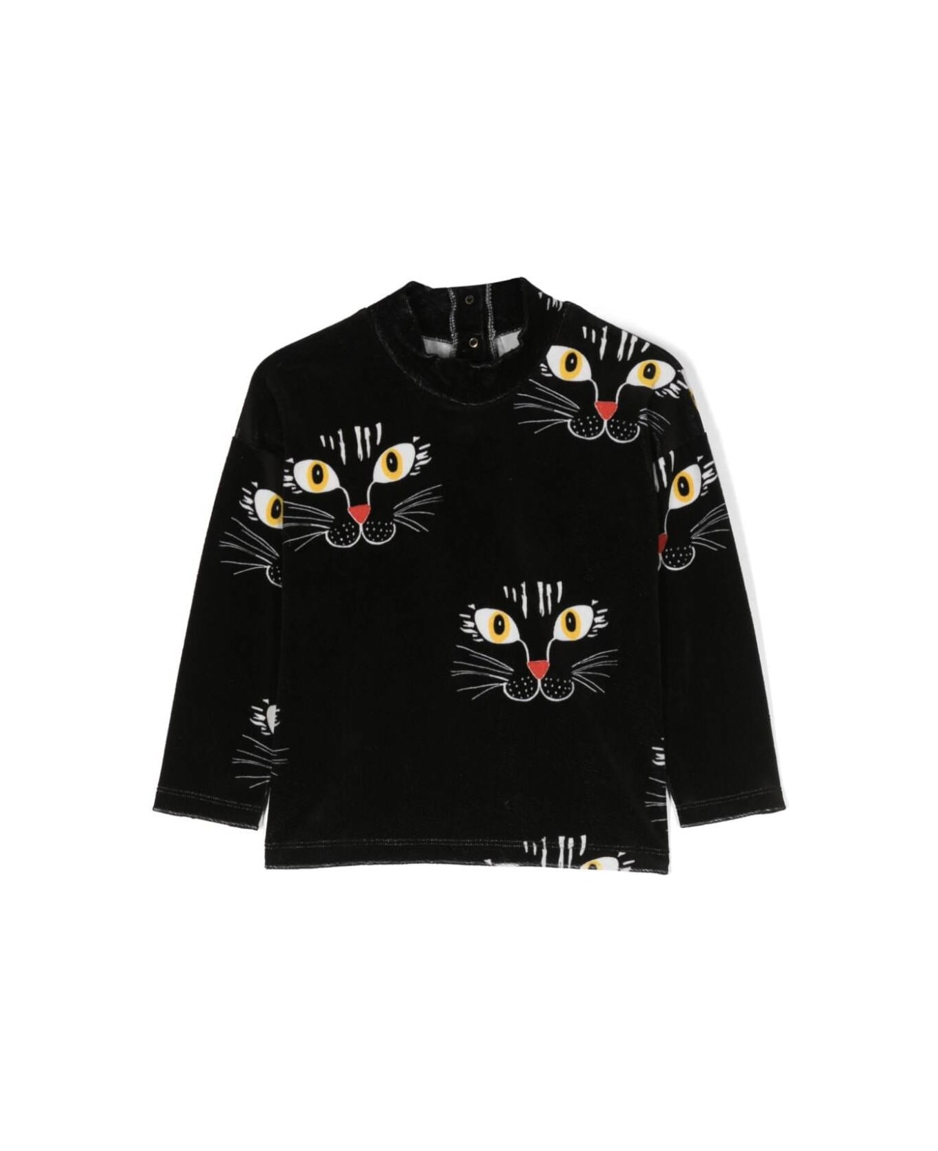 Mini Rodini Cat Face Velour Sweater - Black