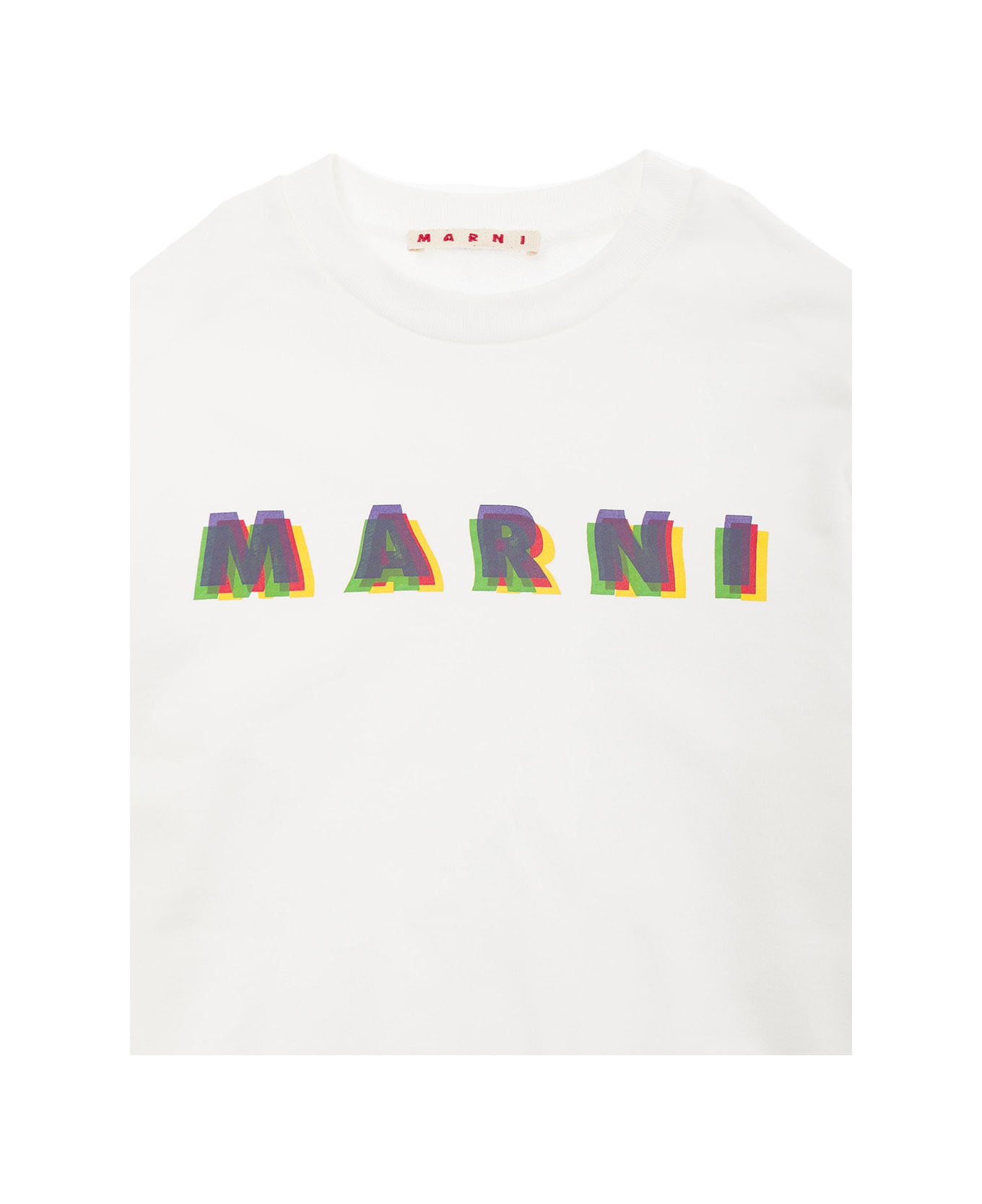 Marni White Crewneck Sweatshirt With Logo Lettering Print In Cotton Boy - White