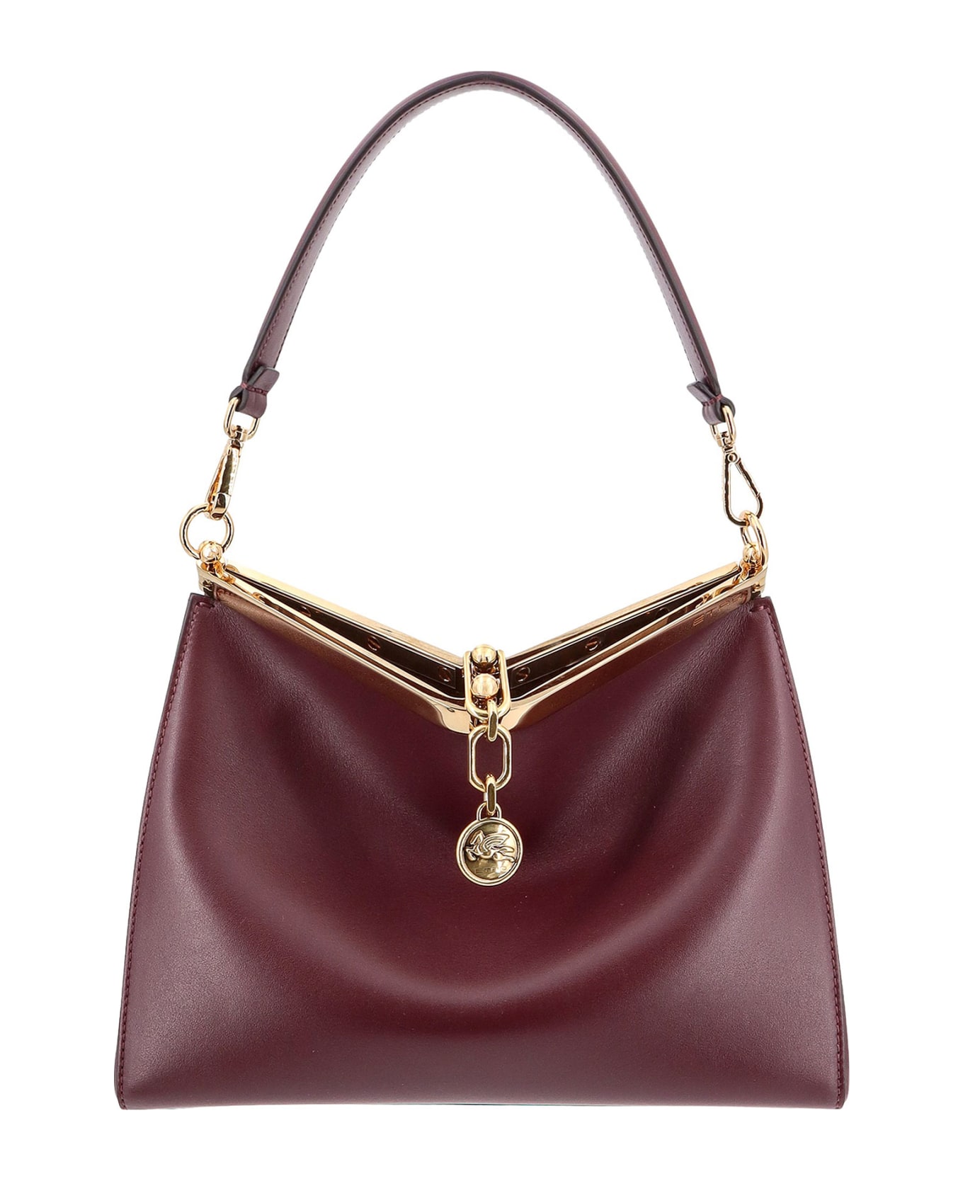 Etro 'medium Vela' Bordeaux Shoulder Bag With Logo And Pegasus Charm In Leather Woman - Red