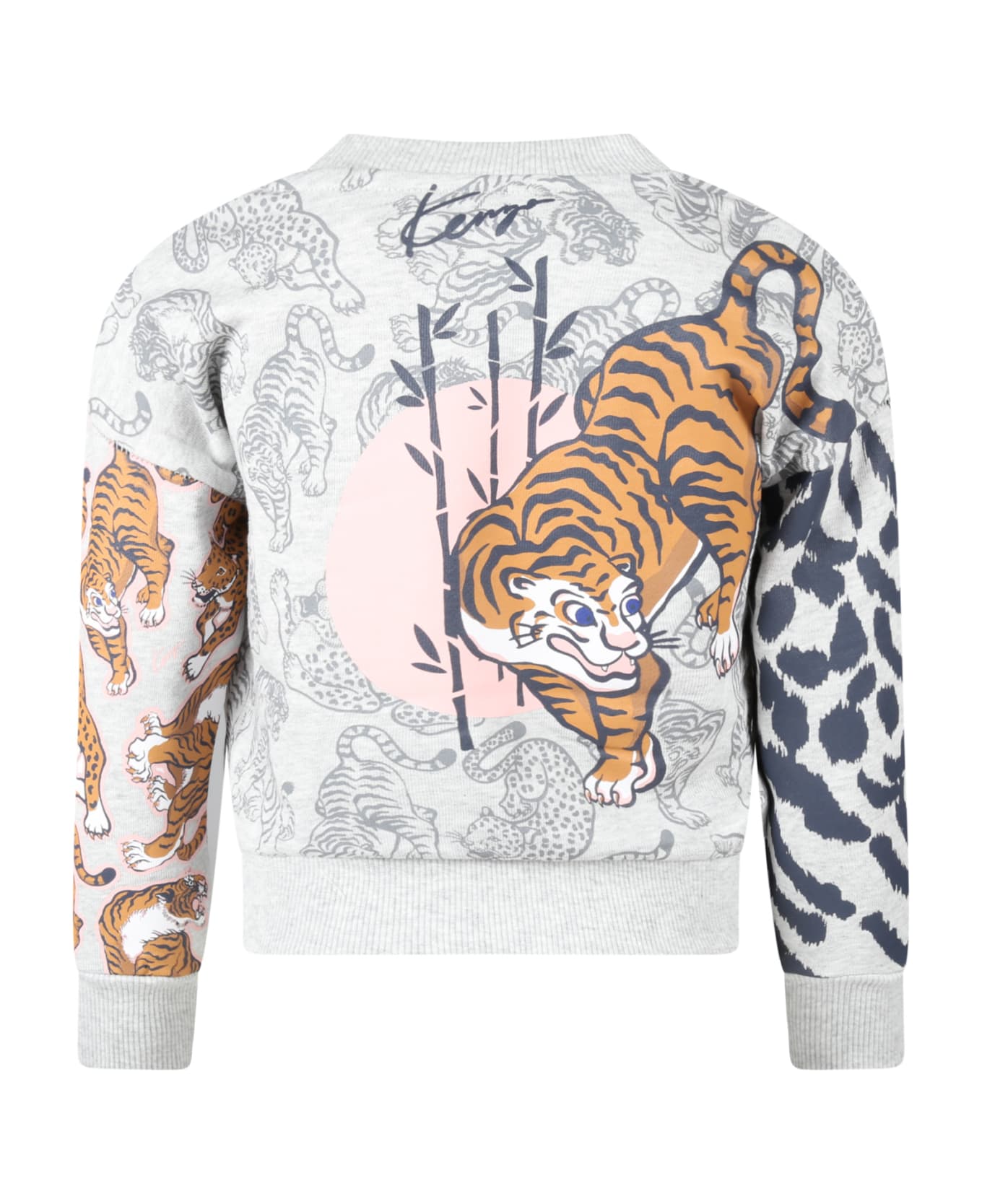 Kenzo Kids Grey Sweatshirt For Girl With Tigers - Grey