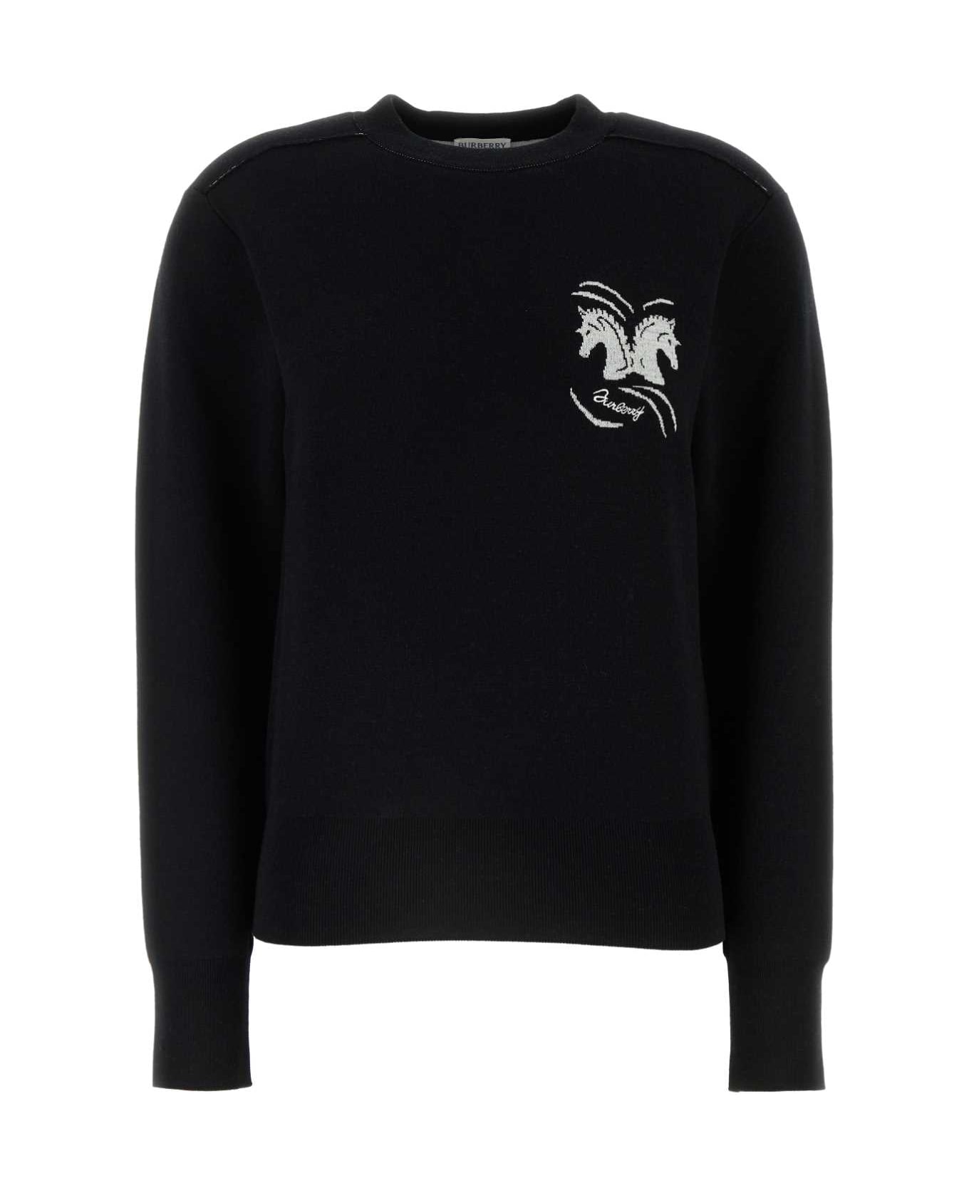 Burberry Black Stretch Wool Blend Sweater - BLACK