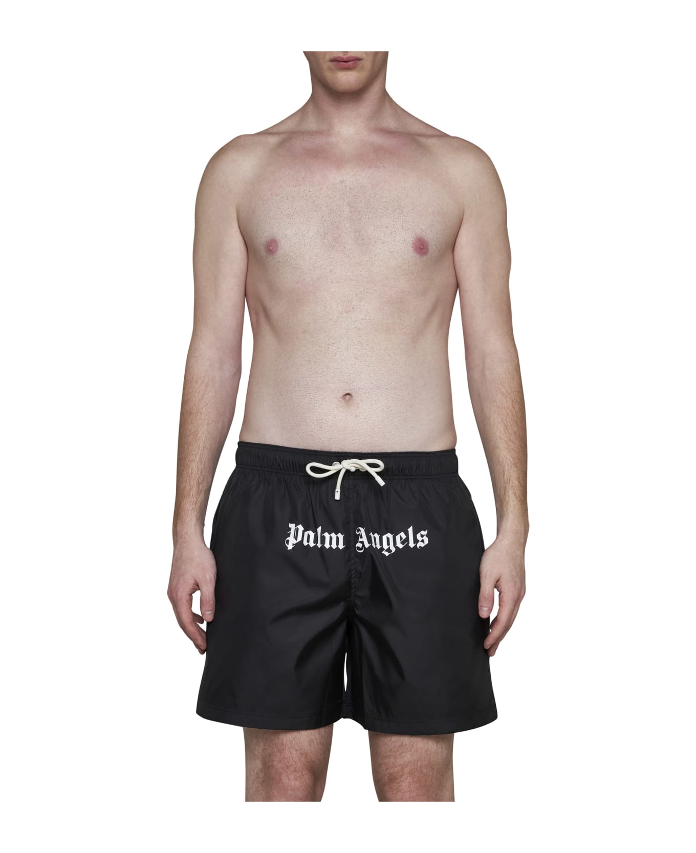 Palm Angels Classic Logo Swimshorts - Black White ショートパンツ