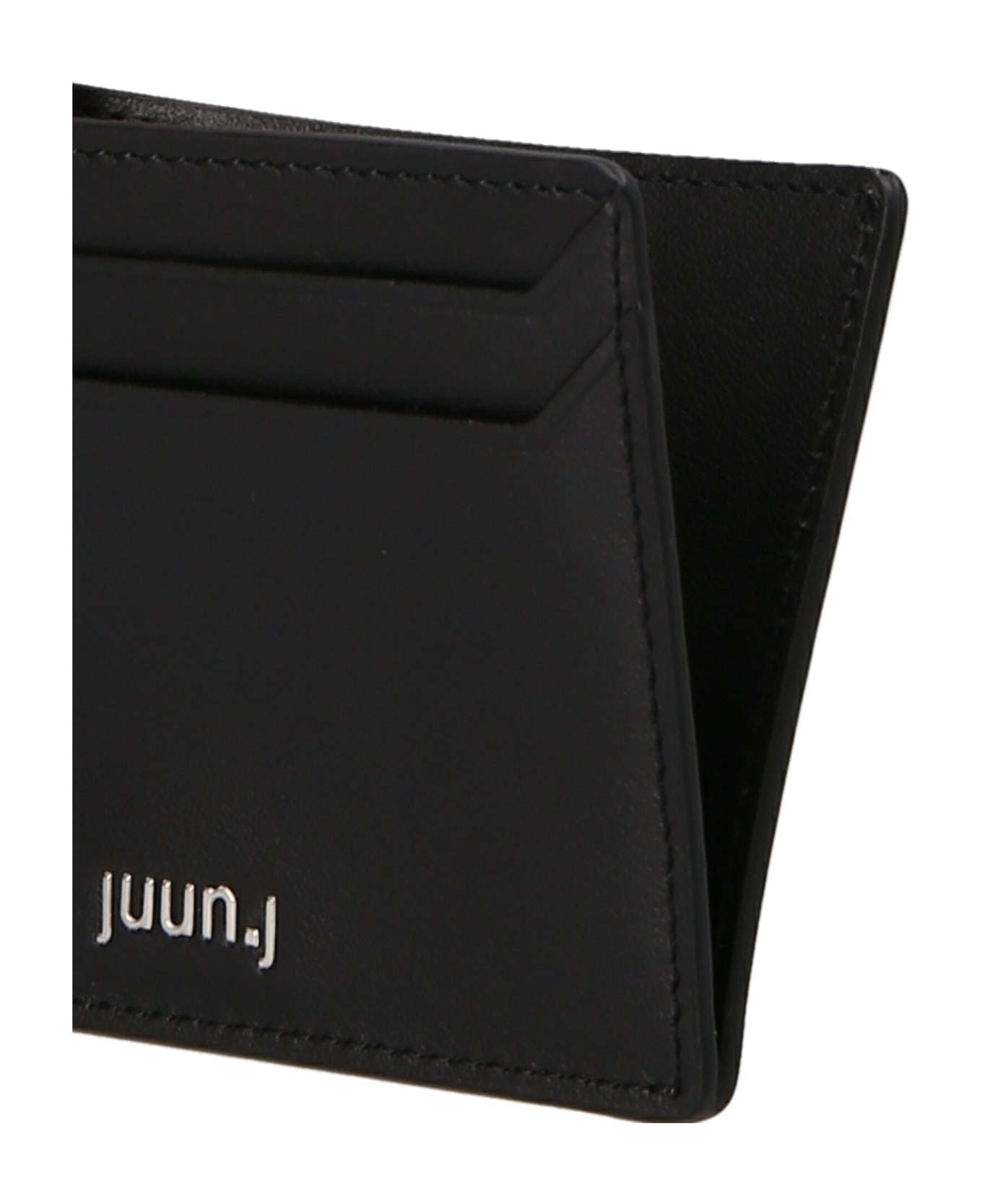 Juun.J Logo Leather Card Holder - Black  