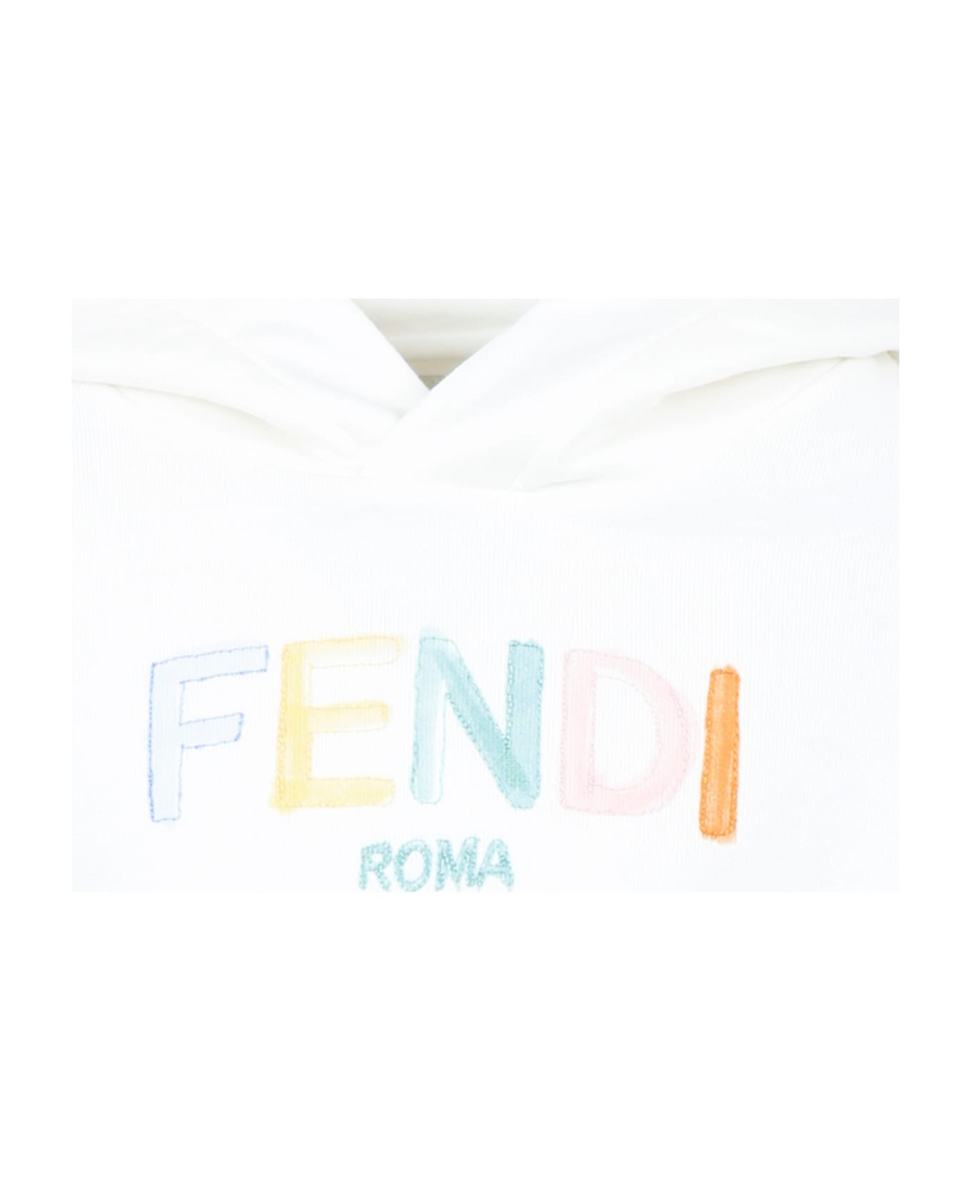 Fendi White Crop Sweatshirt For Girl With Logo - White