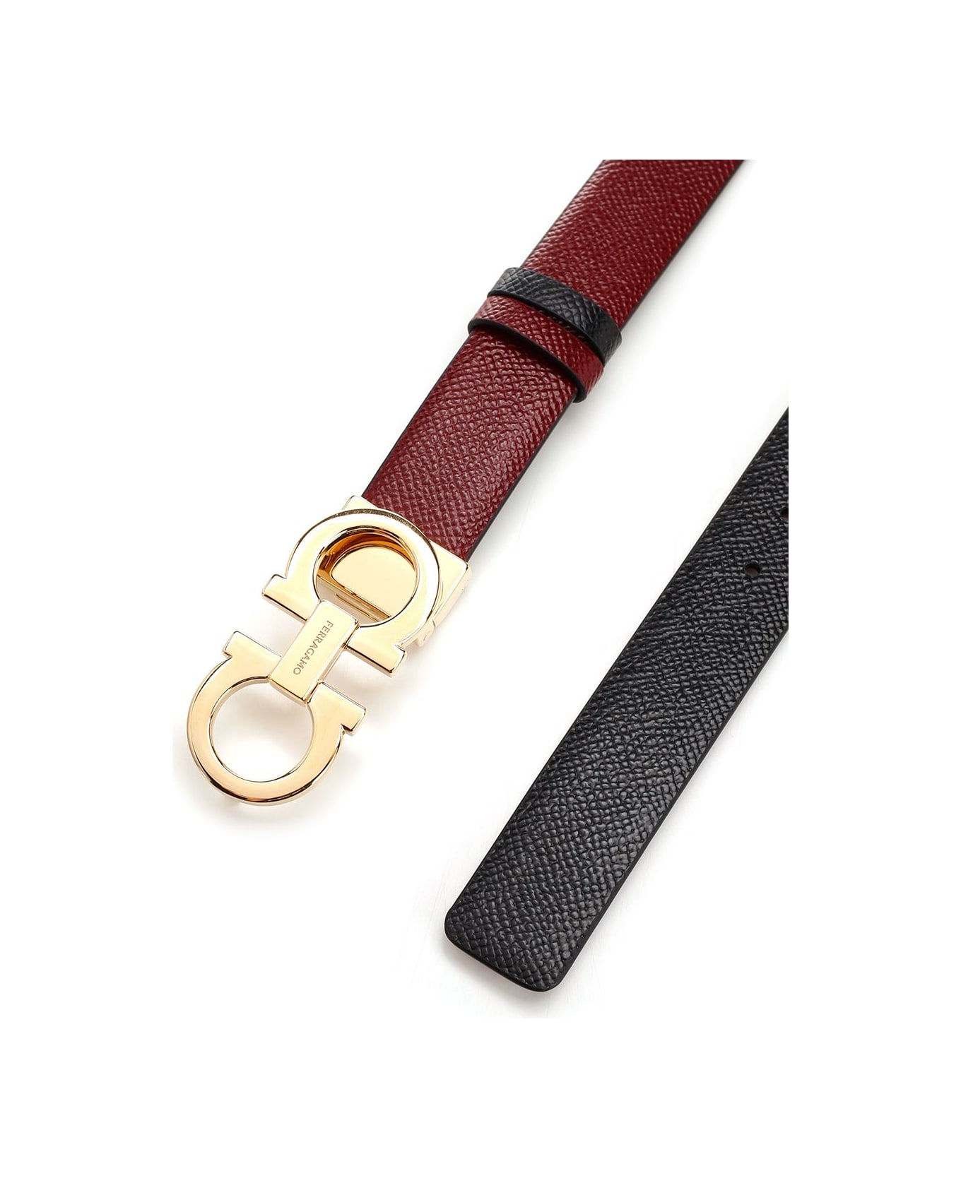 Ferragamo Gancini Buckle Belt - RED/BLACK
