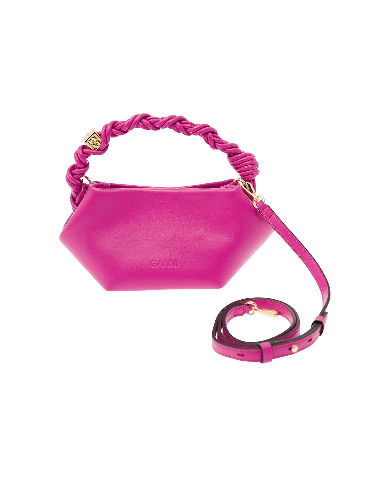 Ganni 'bou' Fuchsia Shoulder Bag With Knotted Handle In Leather Woman - Pink