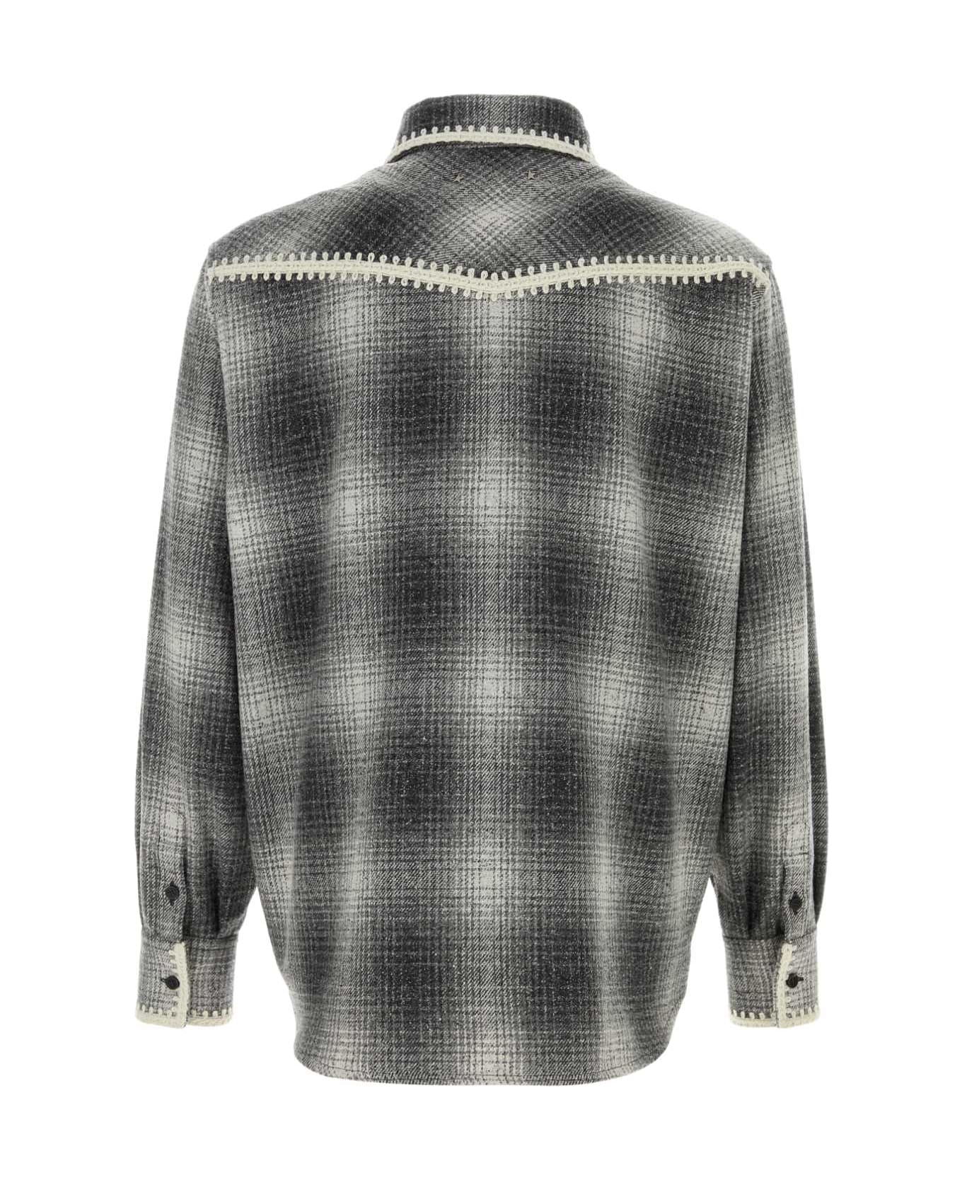 Golden Goose Embroidered Flannel Shirt - PEWTERGRAYOFFWHITE