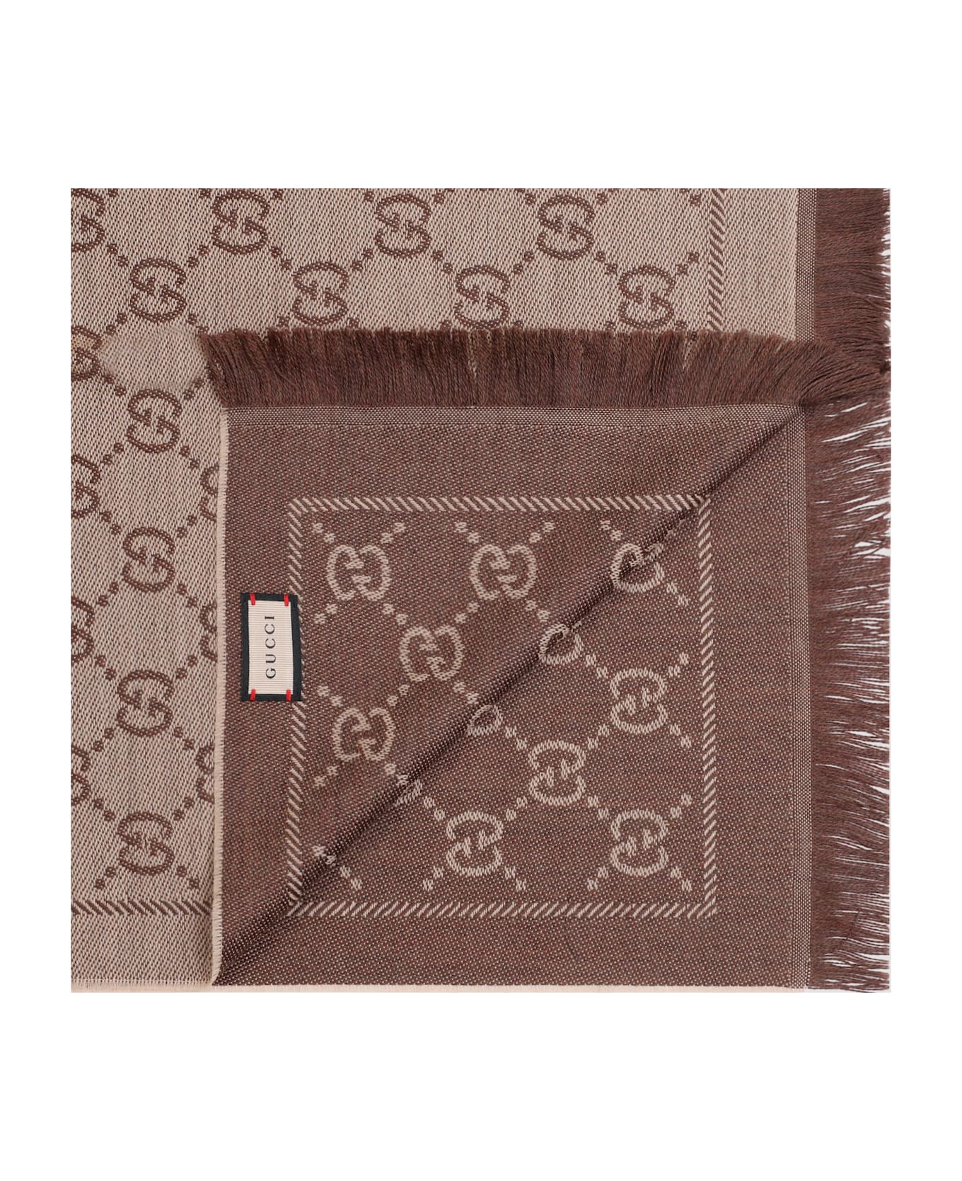 Gucci Gg Jacquard Pattern Knitted Scarf - Light Brown