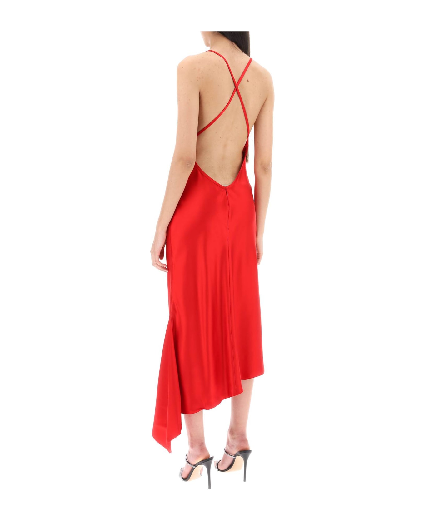 N.21 Satin Slip Dress With Asymmetrical Hem - ROSSO (Red)