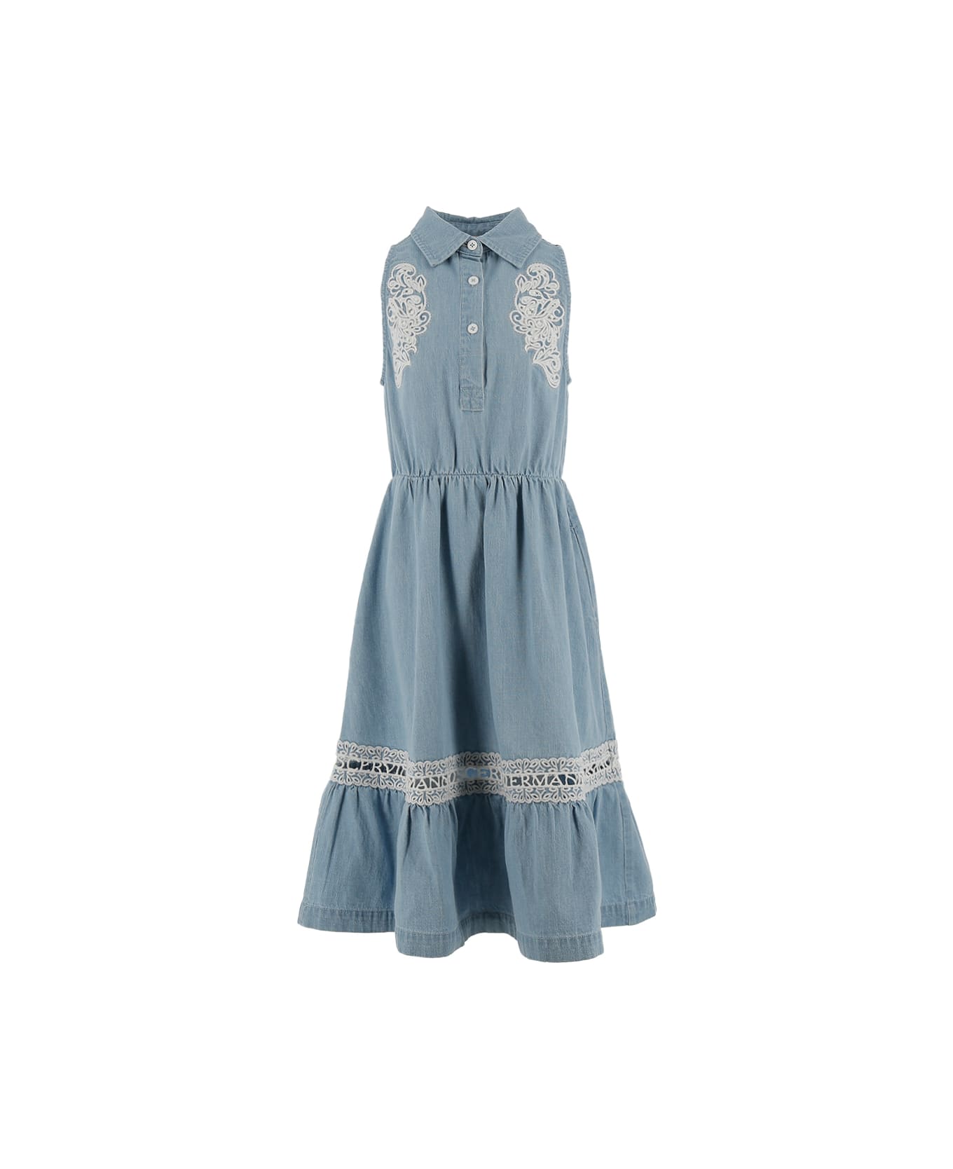 Ermanno Scervino Junior Denim Sleeveless Shirt Dress With Embroidery - Blue ワンピース＆ドレス