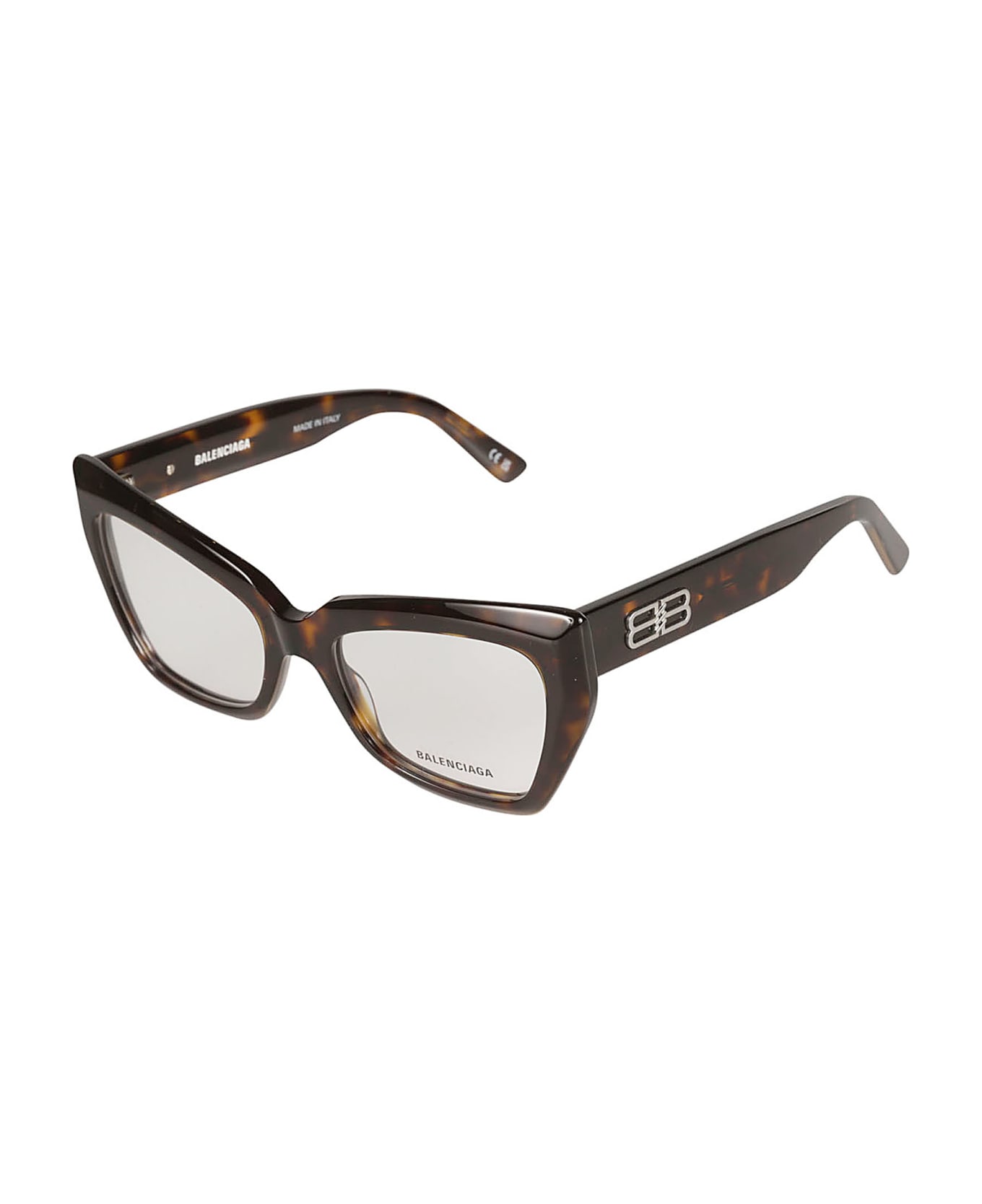 Balenciaga Eyewear Bb Plaque Square Frame Glasses - Havana/Transparent アイウェア