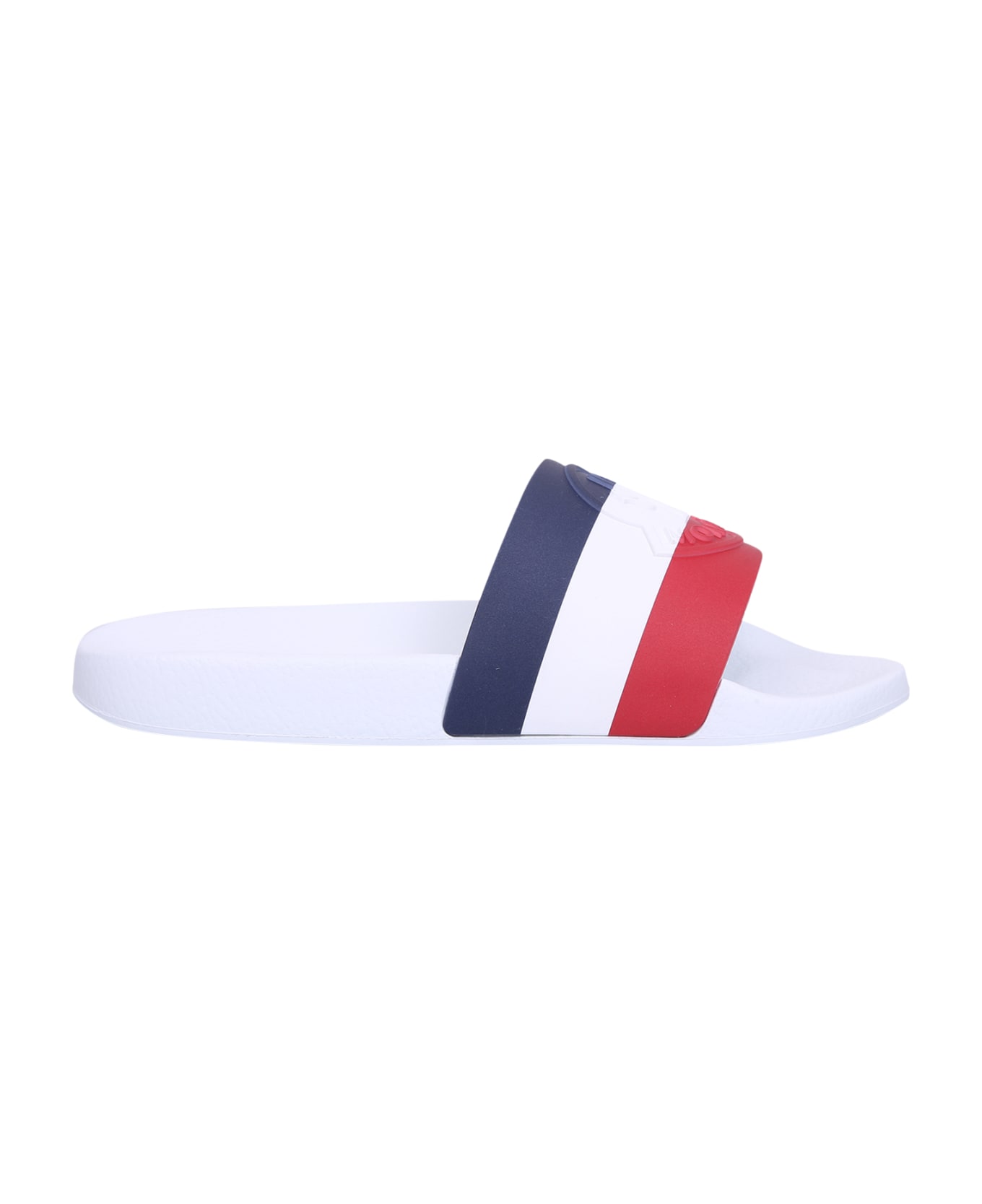 Moncler Striped Embossed-logo Slides - White