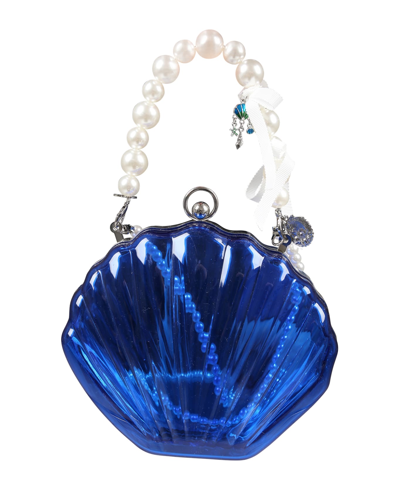Monnalisa Blue Bag For Girl With Pearl And Shells - Blue