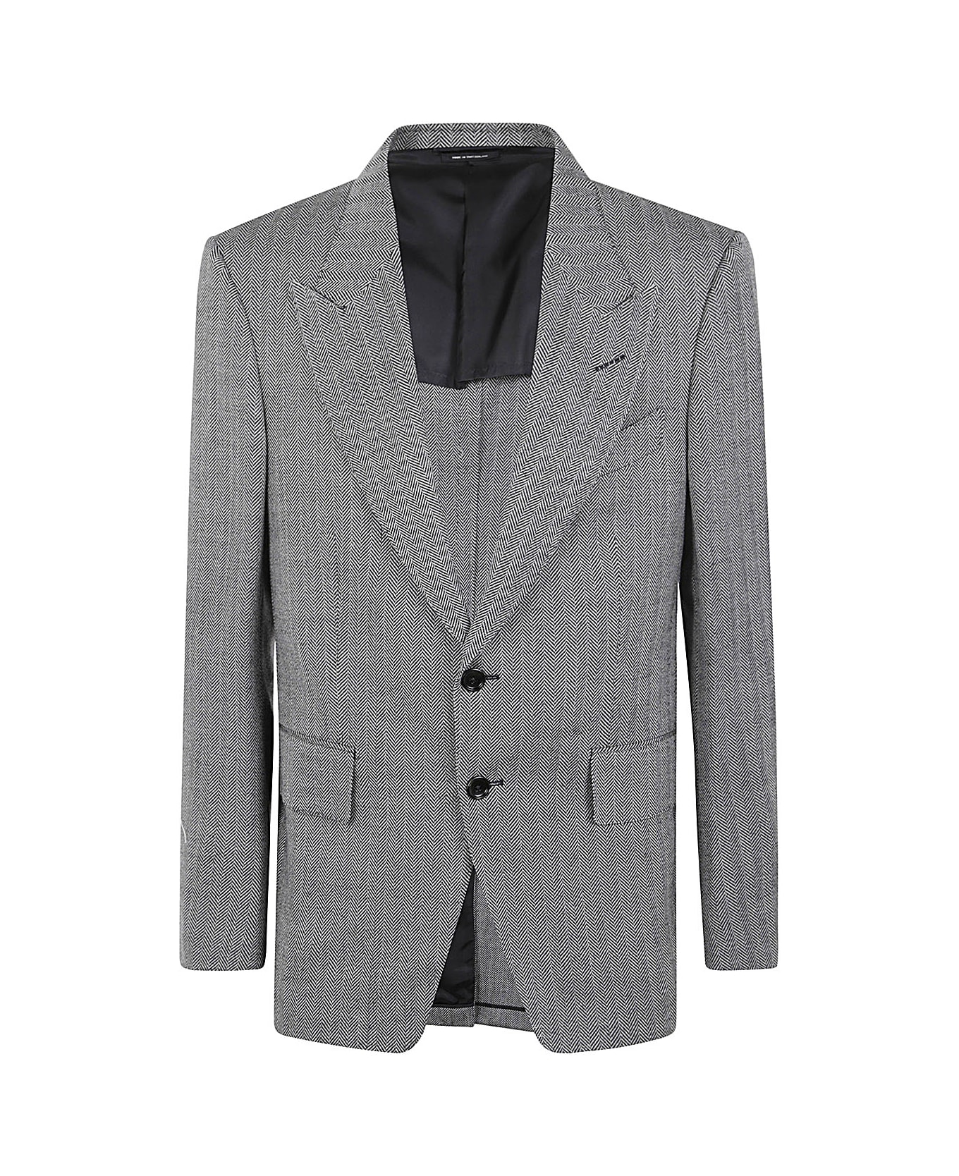 Tom Ford Wool Silk Linen Herringbone Shelton Jacket - Zawbl Combo White Black