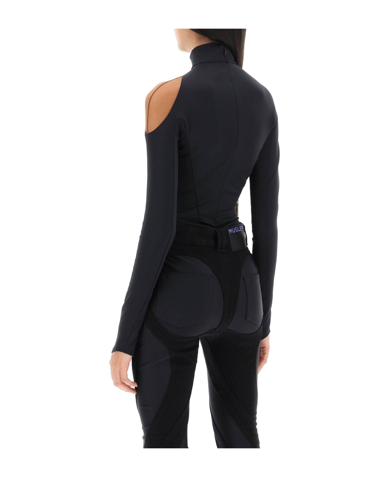 Mugler Long-sleeved Swirly Bodysuit - BLACK NUDE02 (Black) ボディスーツ