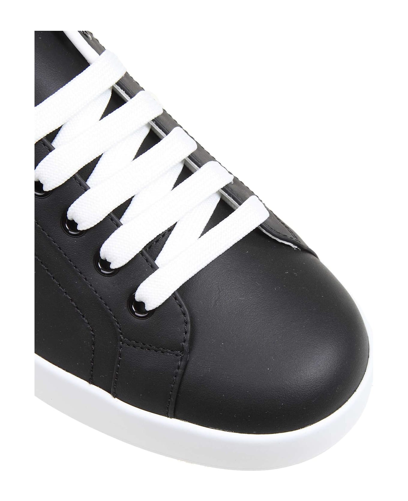 Dolce & Gabbana Portofino Sneakers In Black Nappa Calfskin - Black / Silver