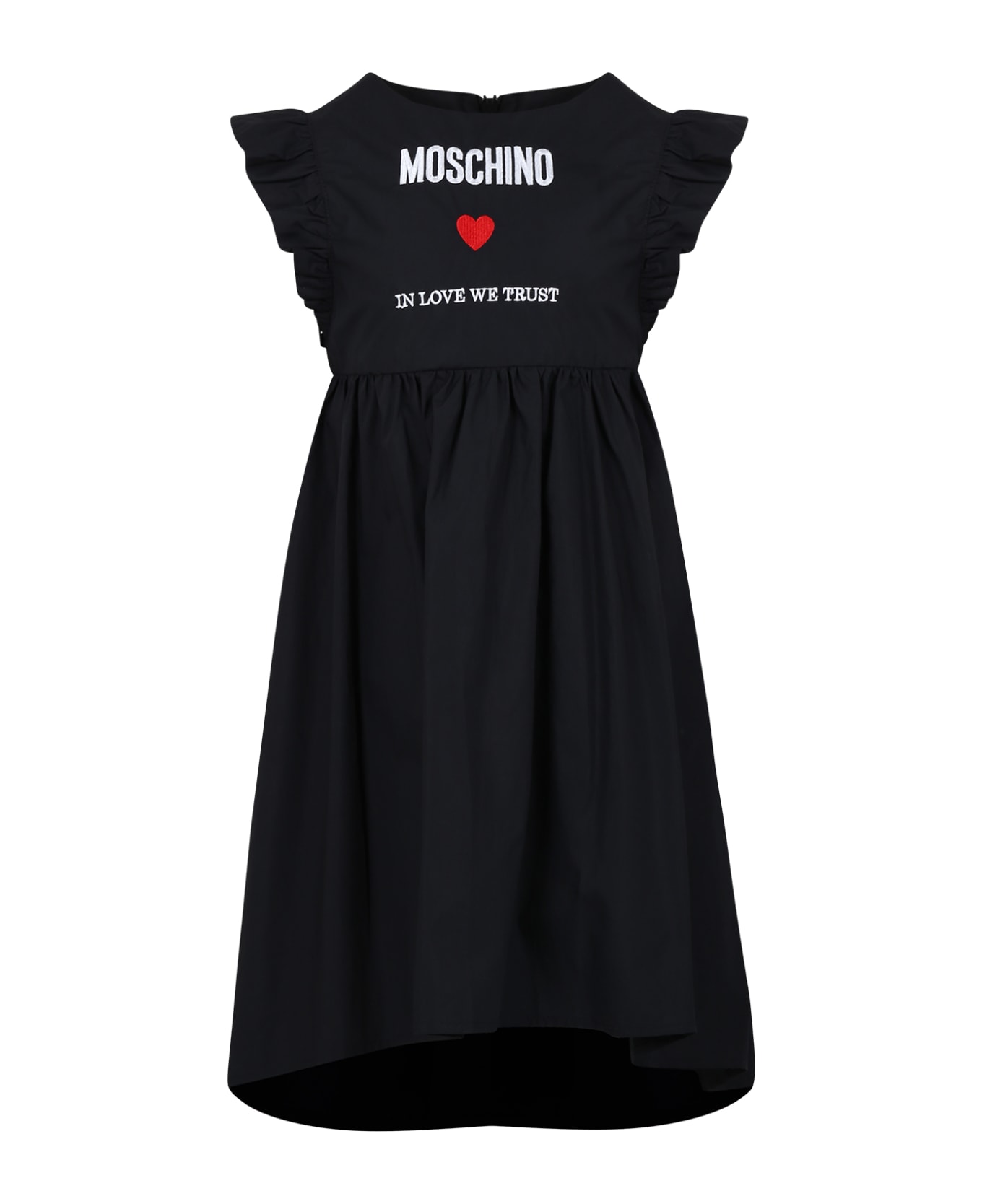 Moschino Black Dress For Girl With Logo And Heart - Black
