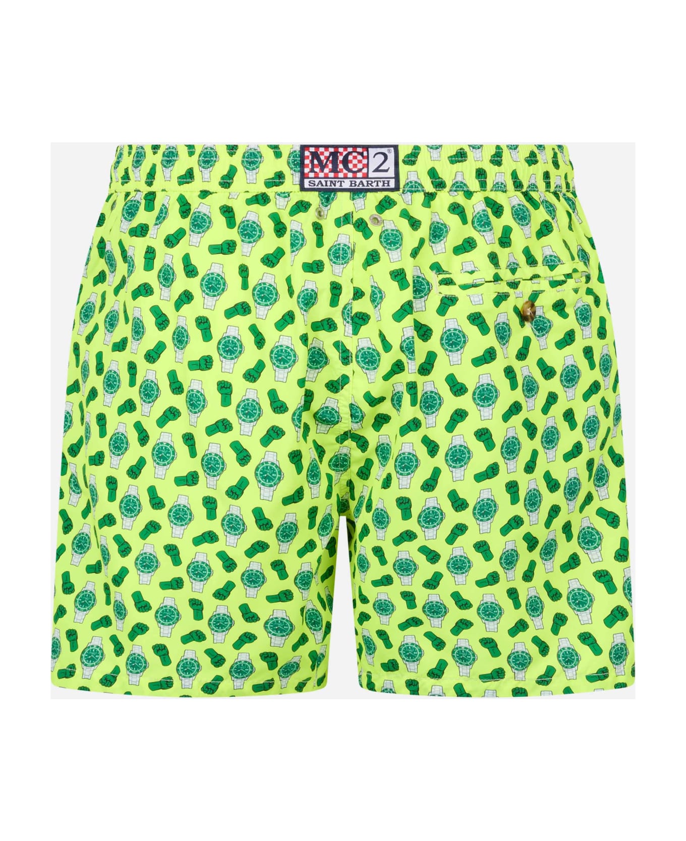 MC2 Saint Barth Man Lightweight Fabric Swim-shorts Lighting Micro Fantasy With Watches Print - YELLOW