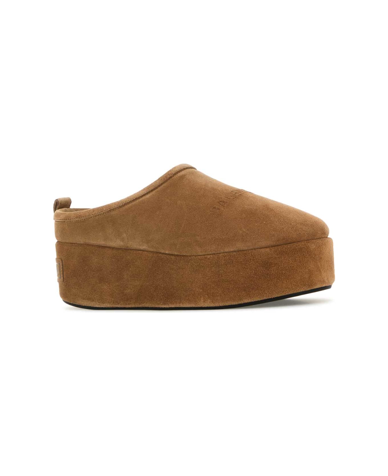 Balenciaga Camel Suede Alaska Soft Slippers - BROWN/WHITE