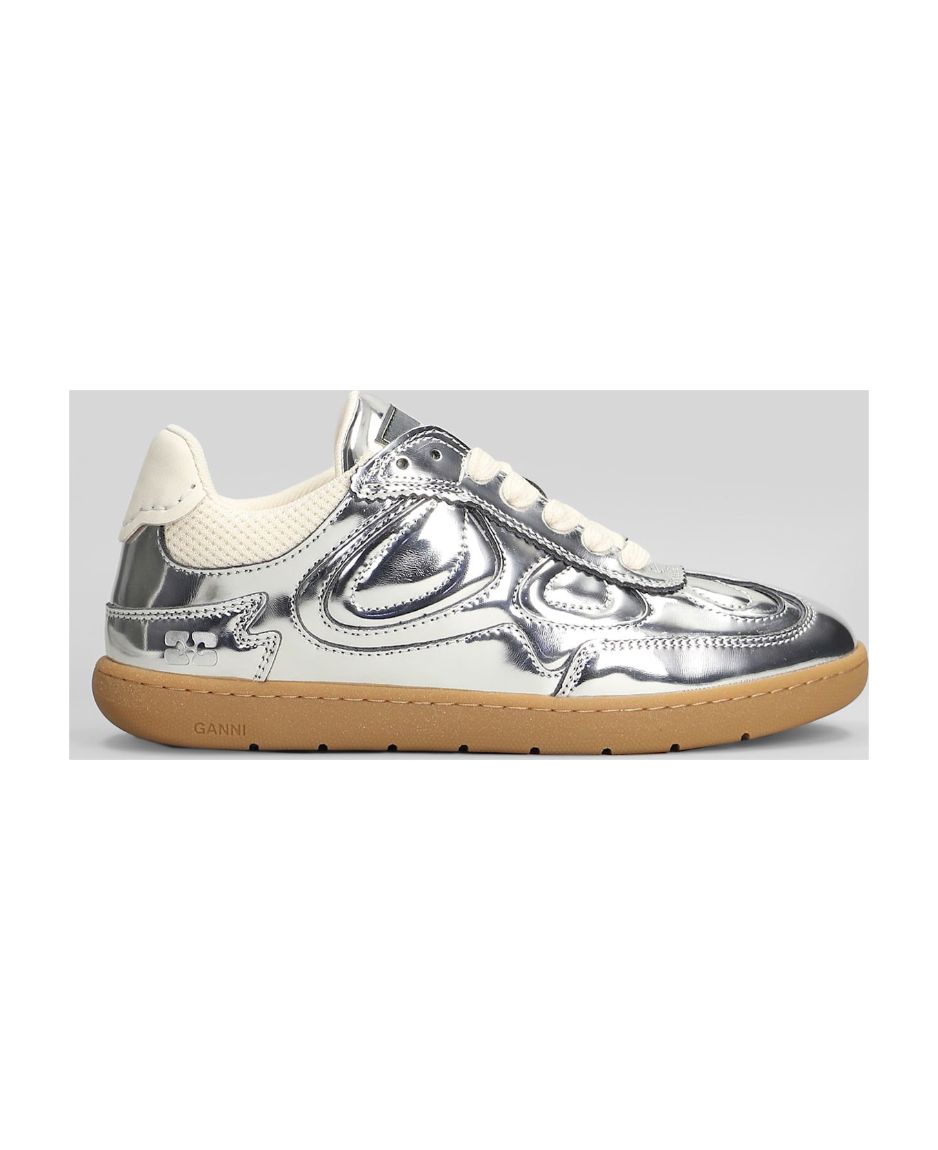 Ganni 08 Specchio Sneakers In Silver Leather - silver