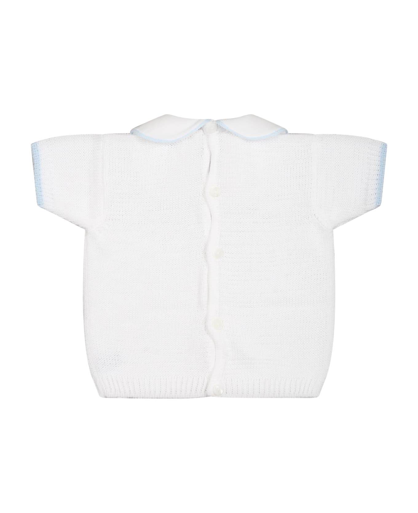 Little Bear White Sweater For Baby Boy With Light Blue Polka Dots - White